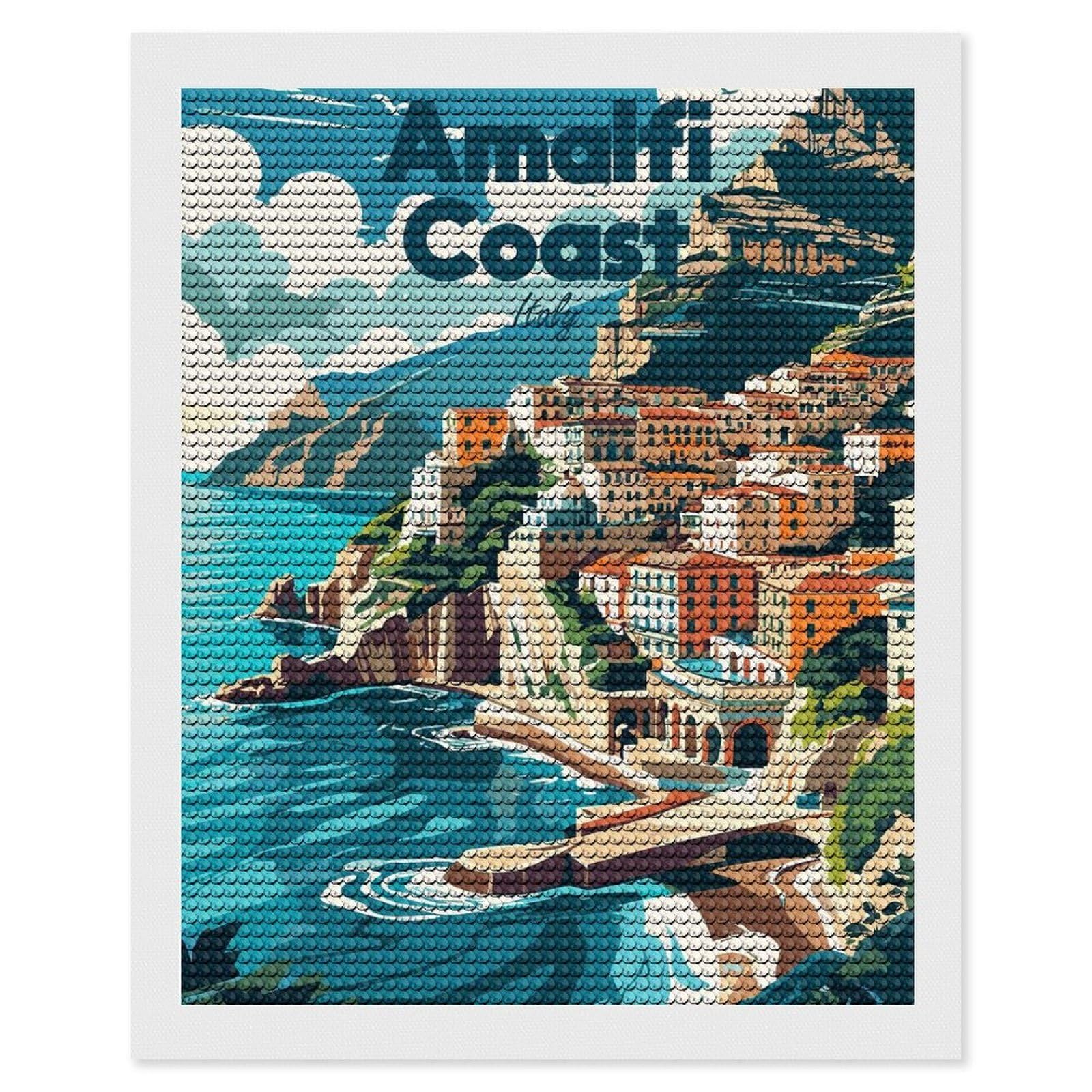 Junmoney Amalfi Coast Italy Travel Diamond Painting Canvas Set 16"x20", for Adults, Bedroom Decor, Good for Quiet Evenings, Festive Craft Gift