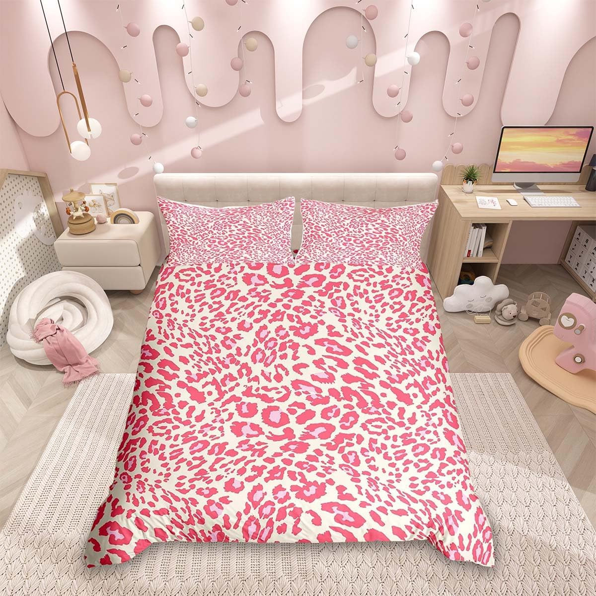 Homemissing Pink Leopard Duvet Cover Set Double Size For Kids Boys Girls Teens Cheetah Bedding Set Animal Print Comforter Cover with 2 Pillowcases — image 1