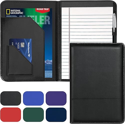 Gorbado Carpeta Junior Padfolio Carpeta A5 con bloc de escritura de 5 x 8 pulgadas y bolsillo interior de almacenamiento, organizador ejecutivo de