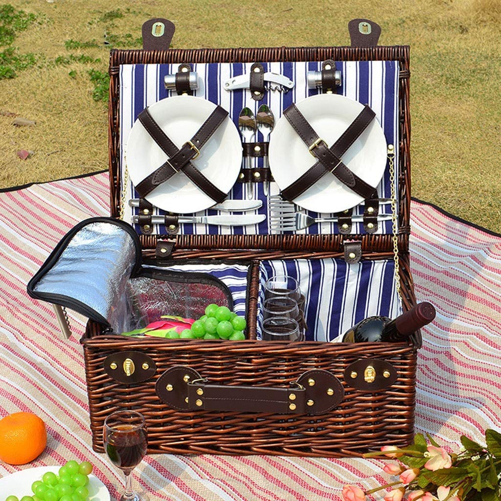 Cestas De Picnic, Cesta De Picnic De Mimbre para 4, Accesorios De Cesta De Picnic De Sauce, Platos Y Utensilios, Cestas De Picnic para Cenar Al Aire Libre