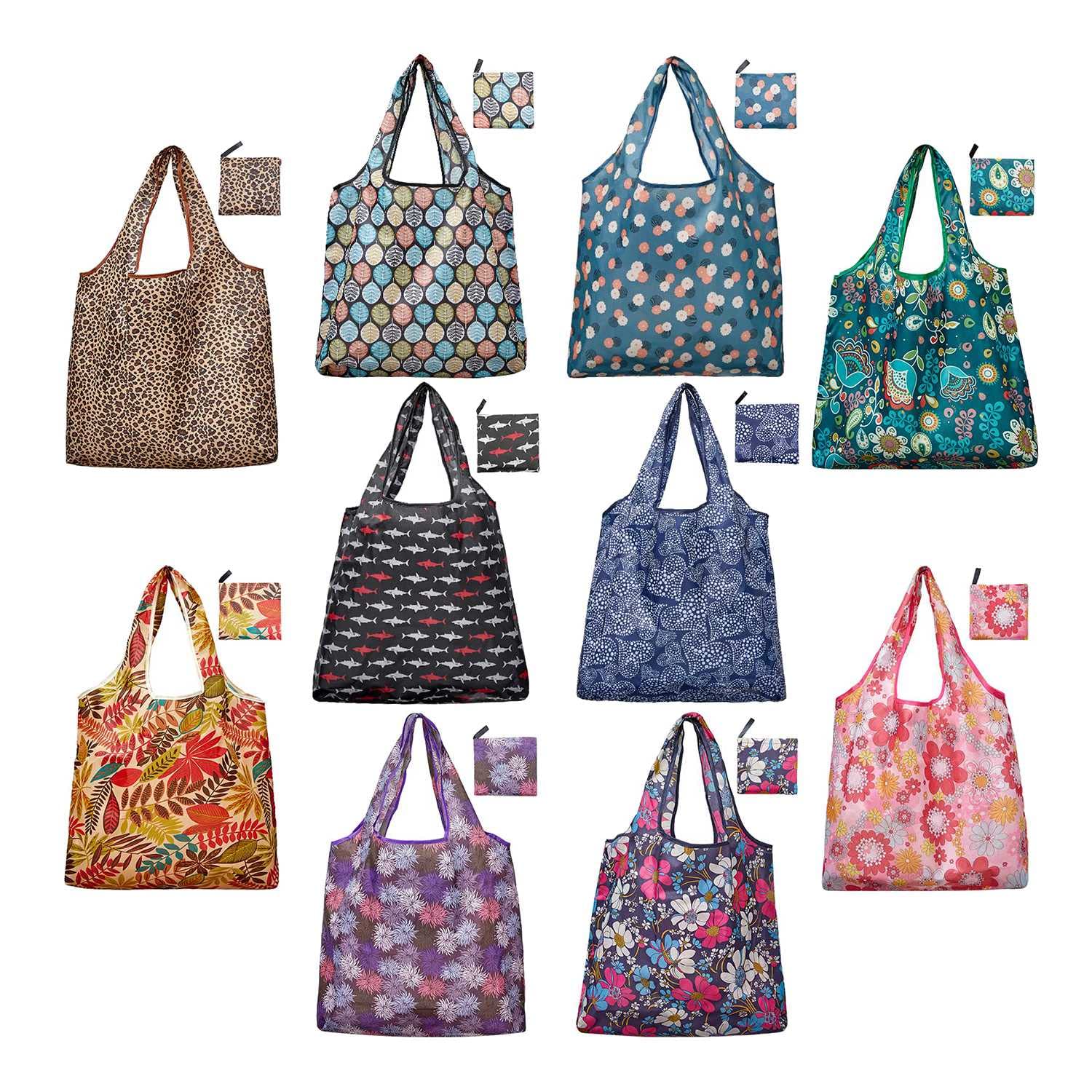 CTRLZS Grocery Bags Reusable Foldable 10 Pack Shopping Tote 50LBS Extra Large Ripstop Pattern Machine Washable Storage