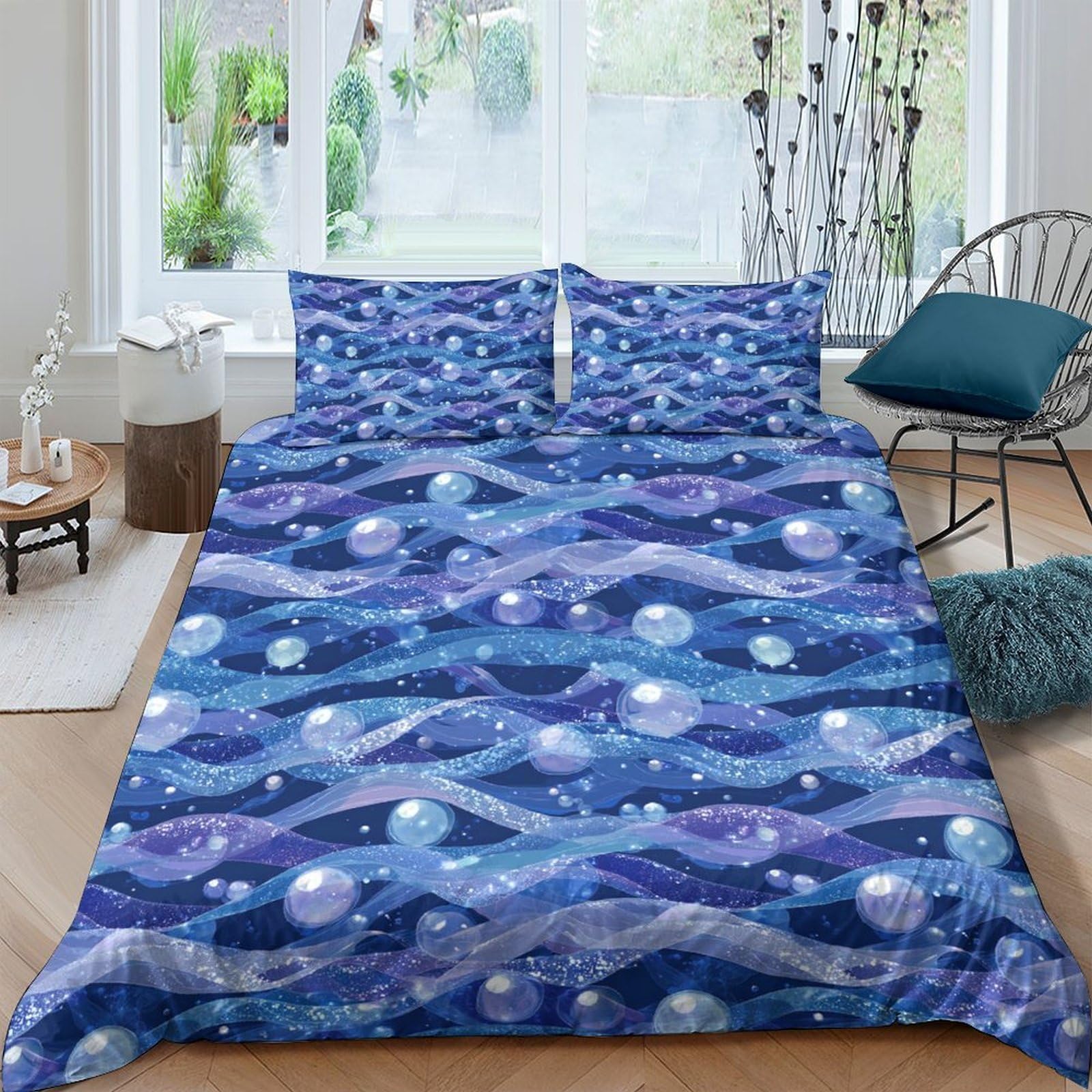 Ctjqhvkz Style-4 3D Printed Ocean Wave Fitted Sheet Microfiber Blue Starry Sky Mattress Cover Anti-Slip Machine Washable For Bedroom Home Single（135X200cm）