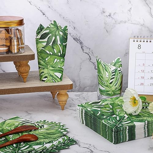 Miniatura 4 de Tudomro 100 servilletas de hojas de palmera tropicales desechables hawaianas Luau Aloha de papel decorativas de hojas verdes para baño, boda,