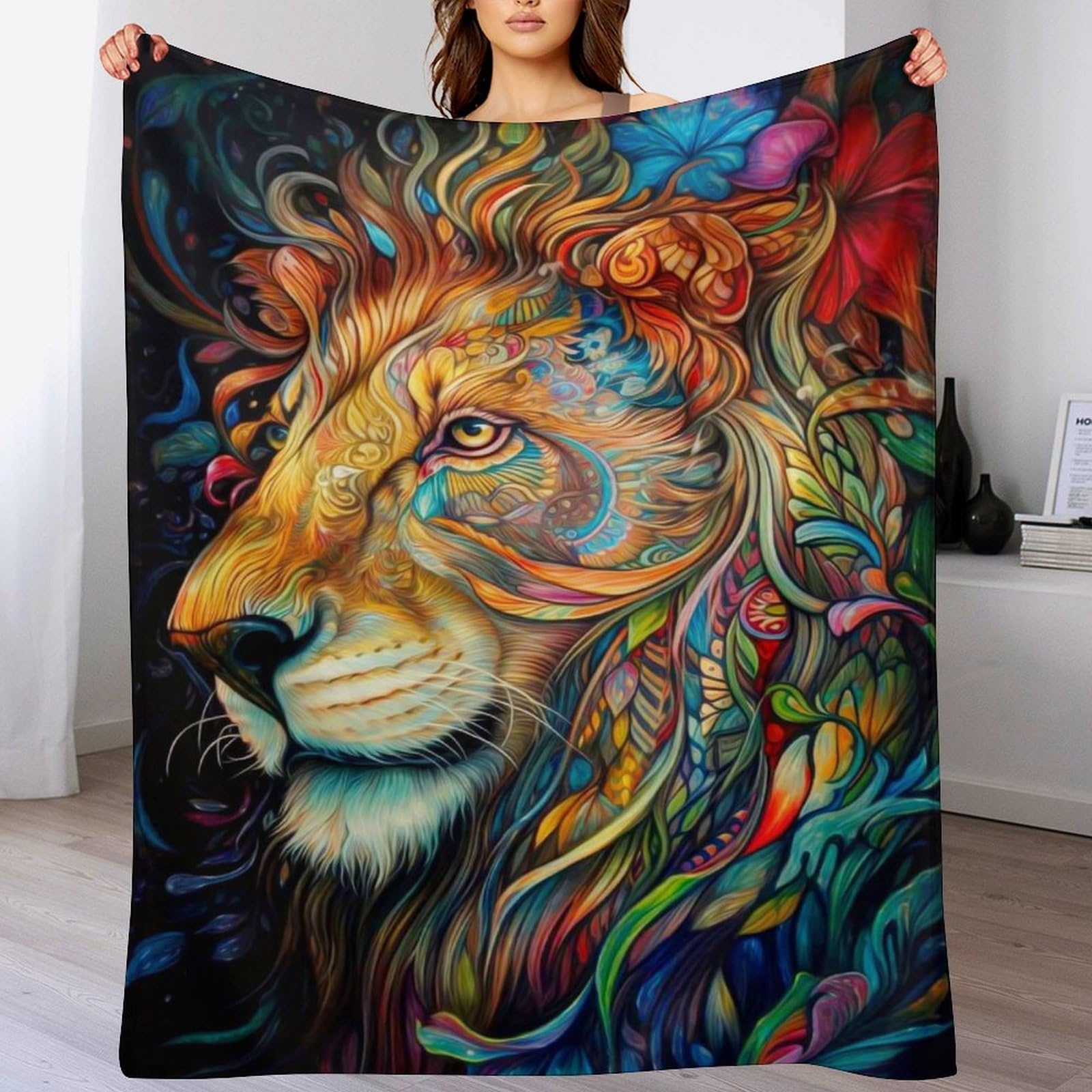 Couverture chaude Lion 3D plaid en flanelle épaisse lavable en machine