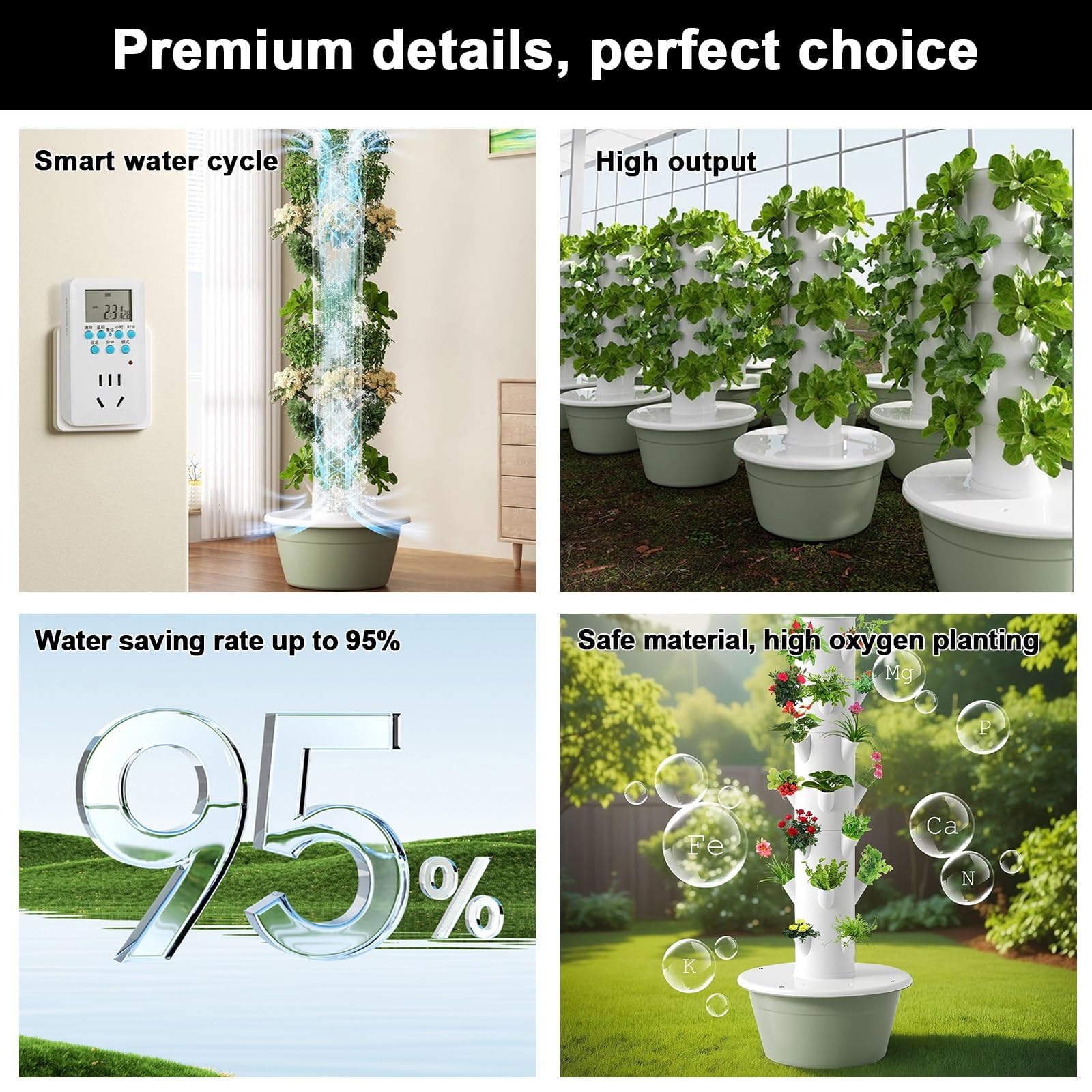 Torre Cultivo HidropóNico, Cultivo HidropóNico para JardíN, Macetero Vertical para Interior, Kit JardíN Inteligente con Bomba HidratacióN para Fresas, Tomates, Lechuga Y Hierbas,7 Layers