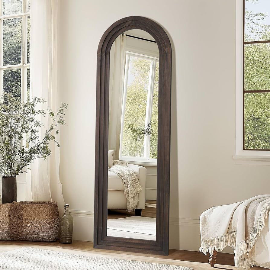 Rustic Wood Floor Full Length Mirror 64"X21" in Color Brown