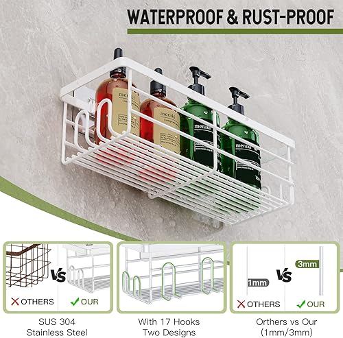 Miniatura 2 de Uamector Estantes de ducha con fuerte adhesivo para ducha interior con 17 ganchos, organizador de pared para baño, baño, inodoro, cocina y