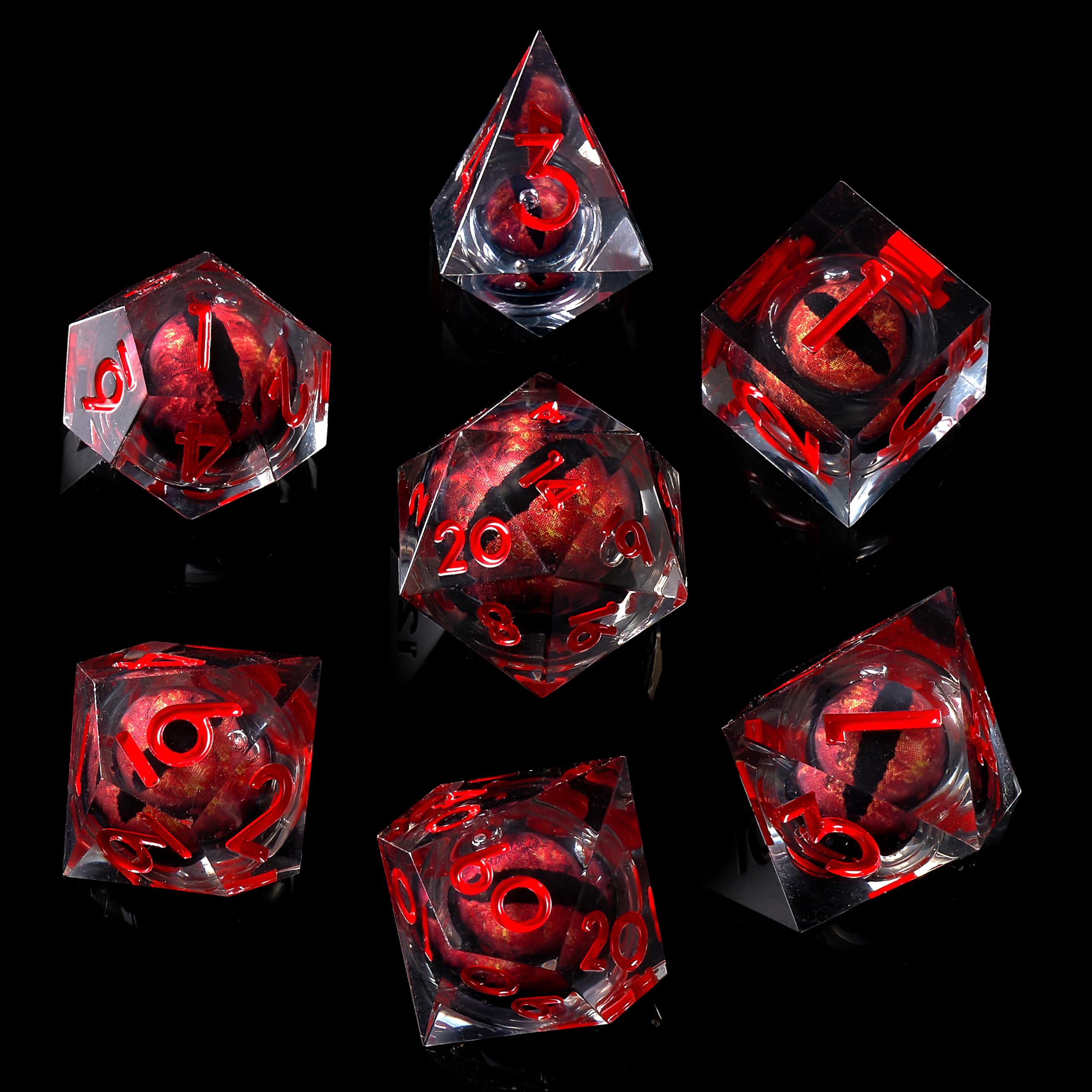 Role dice Dragon Eye DND Dice Set, 7pcs Liquid Core Dice with Gift Box, Handmade Sharp Edge Resin Dice for Role Playing Dungeons and Dragons Ttrpg(Red) — image 1