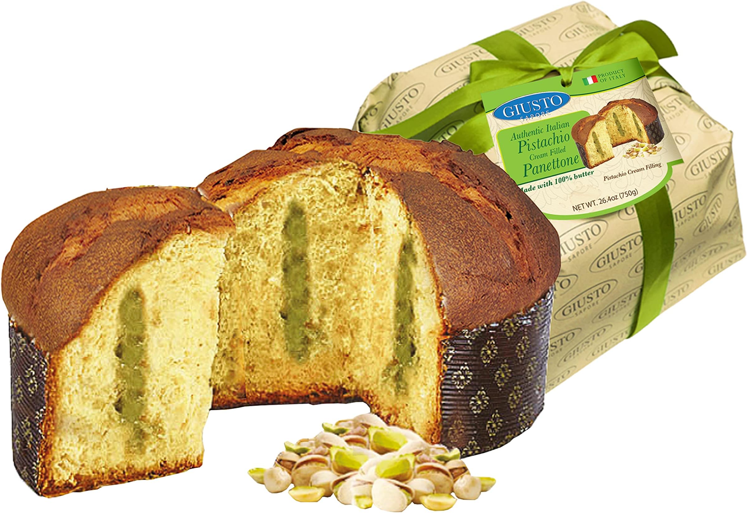 Giusto Sapore Italian Panettone Premium Pistachio Gourmet Bread - Traditional Italian Dessert - Imported from Italy and Family Owned - 26.4oz
