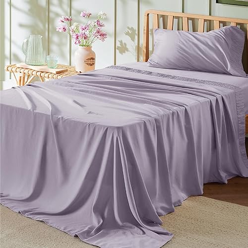 Bedsure Sábanas para dormitorio individual XL, sábanas suaves extra largas para cama individual, 3 piezas, sábanas de lujo color lavanda, tamaño