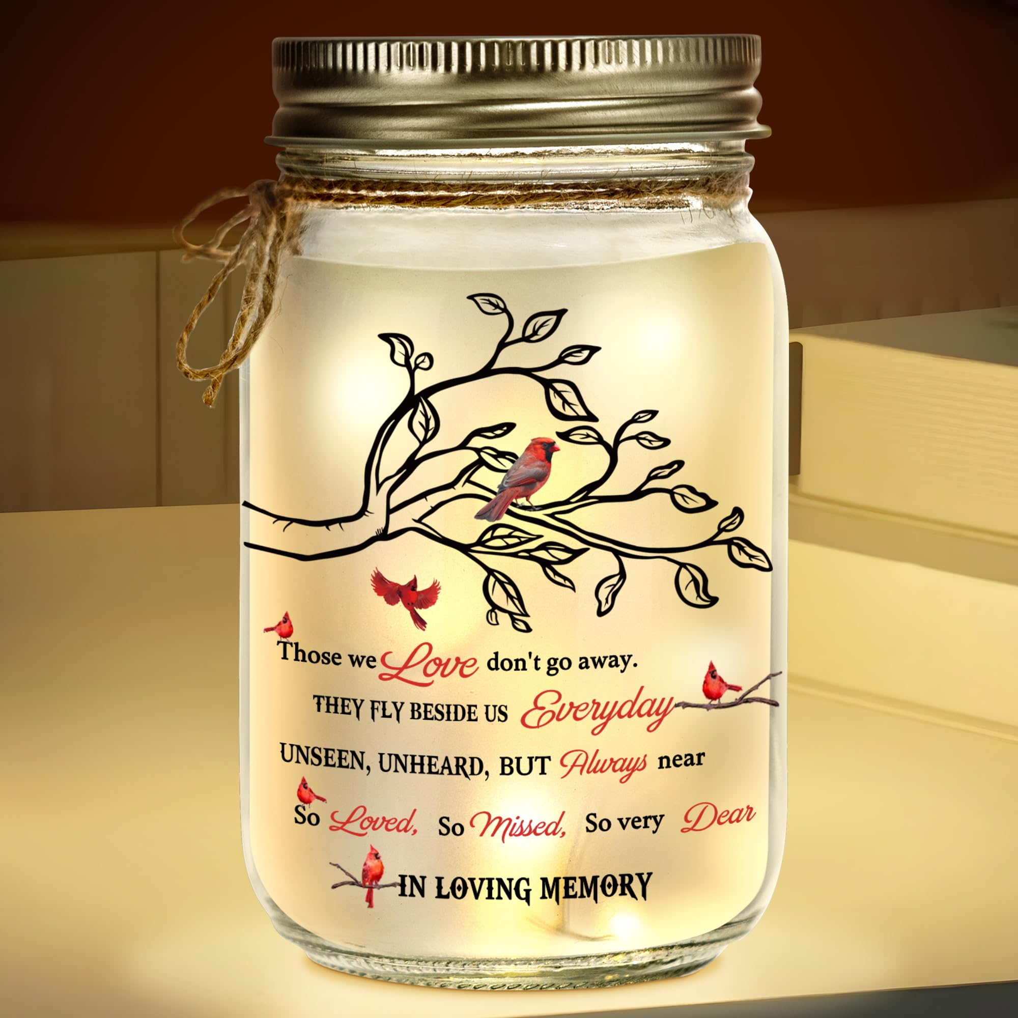 Keraoo Personalized Mason Jar Night Light - Memorial Gift for Family Members - Sympathy Bereavement Gift for Loss