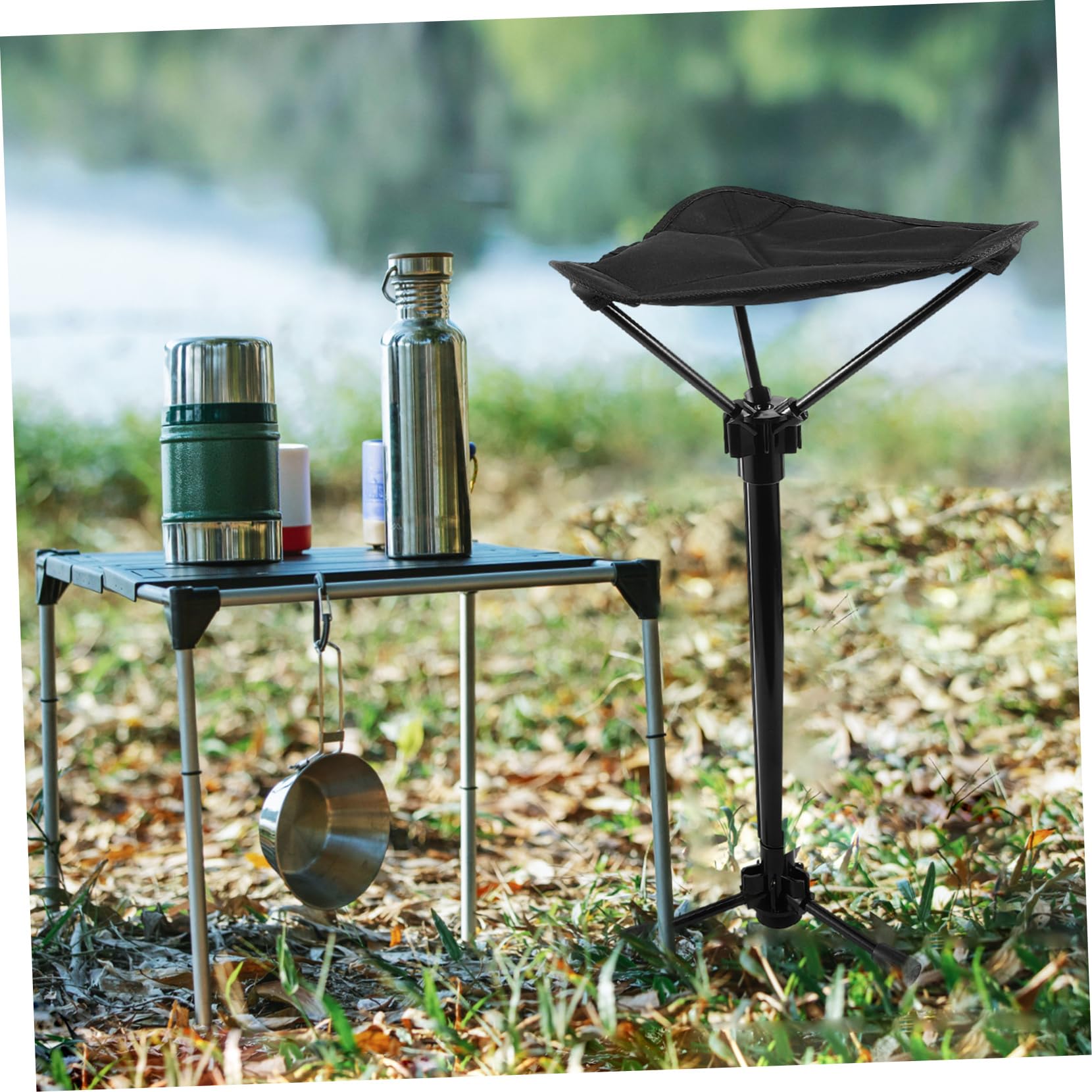 ibasenice Collapsible Camping Stool Adjustable Height Portable Folding Chair for Adults Lightweight Tripod Design for Fishing Hiking and Outdoor Activities