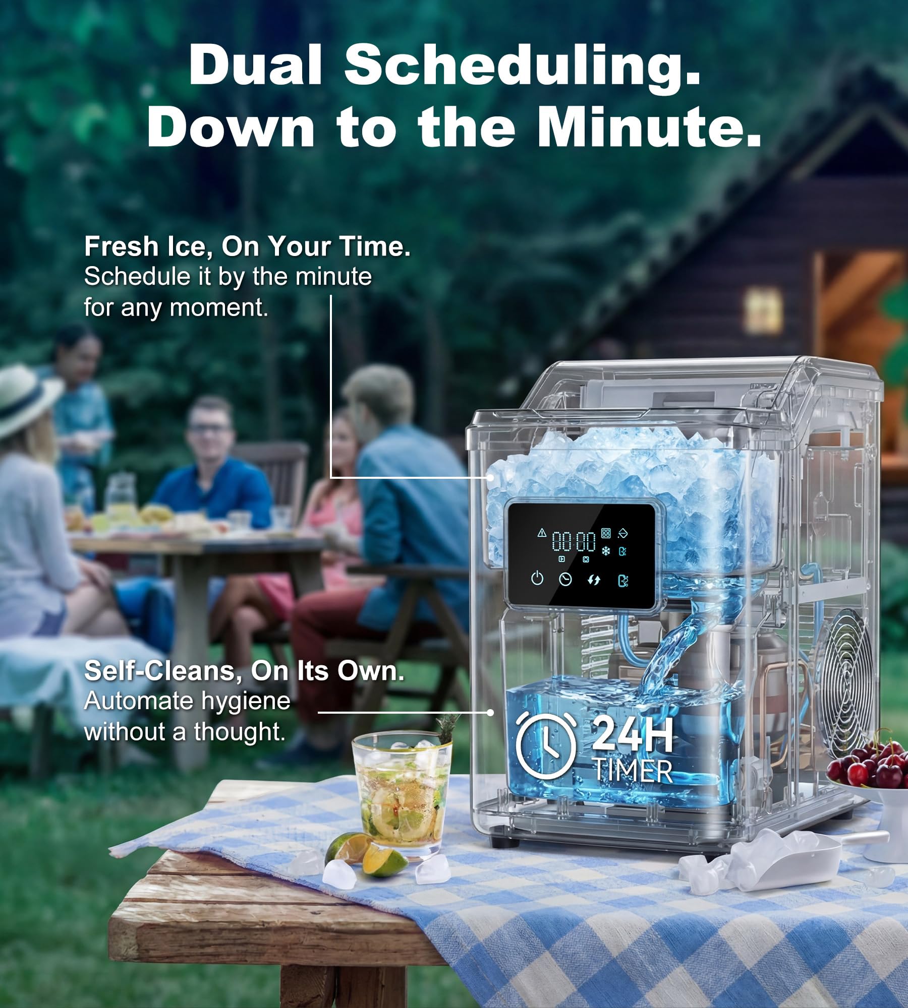 Nugget Ice Makers Countertop,Portable Pebble Ice Machine with Crushed Ice,45lbs/Day Soft Pellet Ice Maker Stainless with 24H Timer, Self-Cleaning Chewable Sonic Ice for Home,Kitchen,Office — view 5