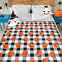Vista 6 de Metawu Manta de franela de Halloween con diseño de calabaza a cuadros para niños y mujeres, manta de decoración de Halloween para cama, sofá, manta