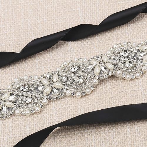Miniatura 6 de Tendaisy Cinturón de boda para mujer, perlas de cristal, banda de diamantes de imitación, cinturones de vestir para vestidos de novia