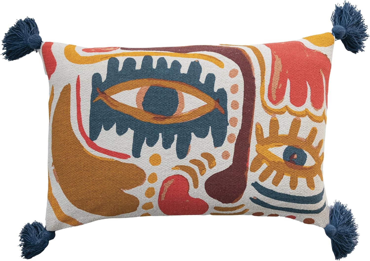 Bloomingville Visage Artistry Cotton Blend Lumbar Pillow, Multicolor