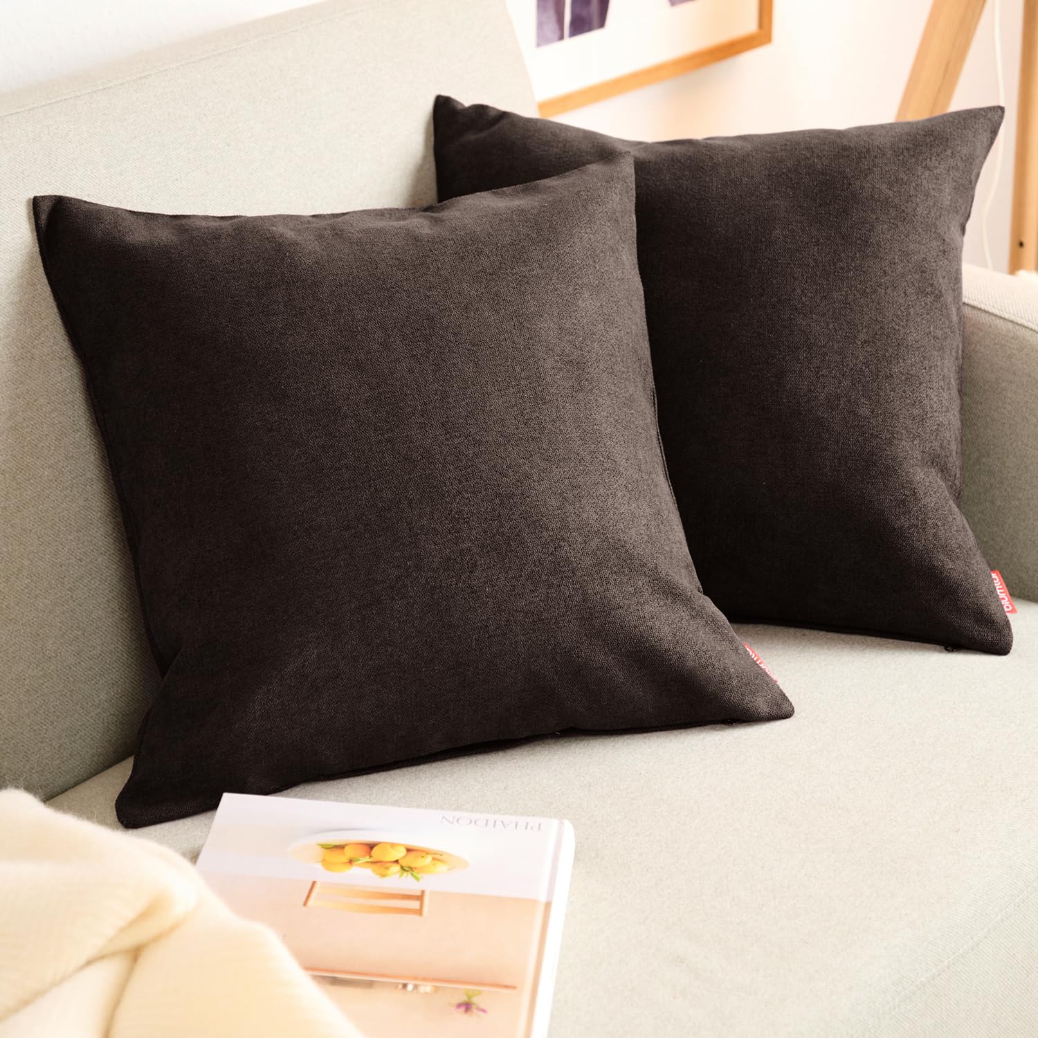 Blumtal Federe Cuscini Divano in Ciniglia, Copricuscini Divano, Federe Cuscino Divano, 2 Pezzi, 40 x 40cm, Marrone Scuro