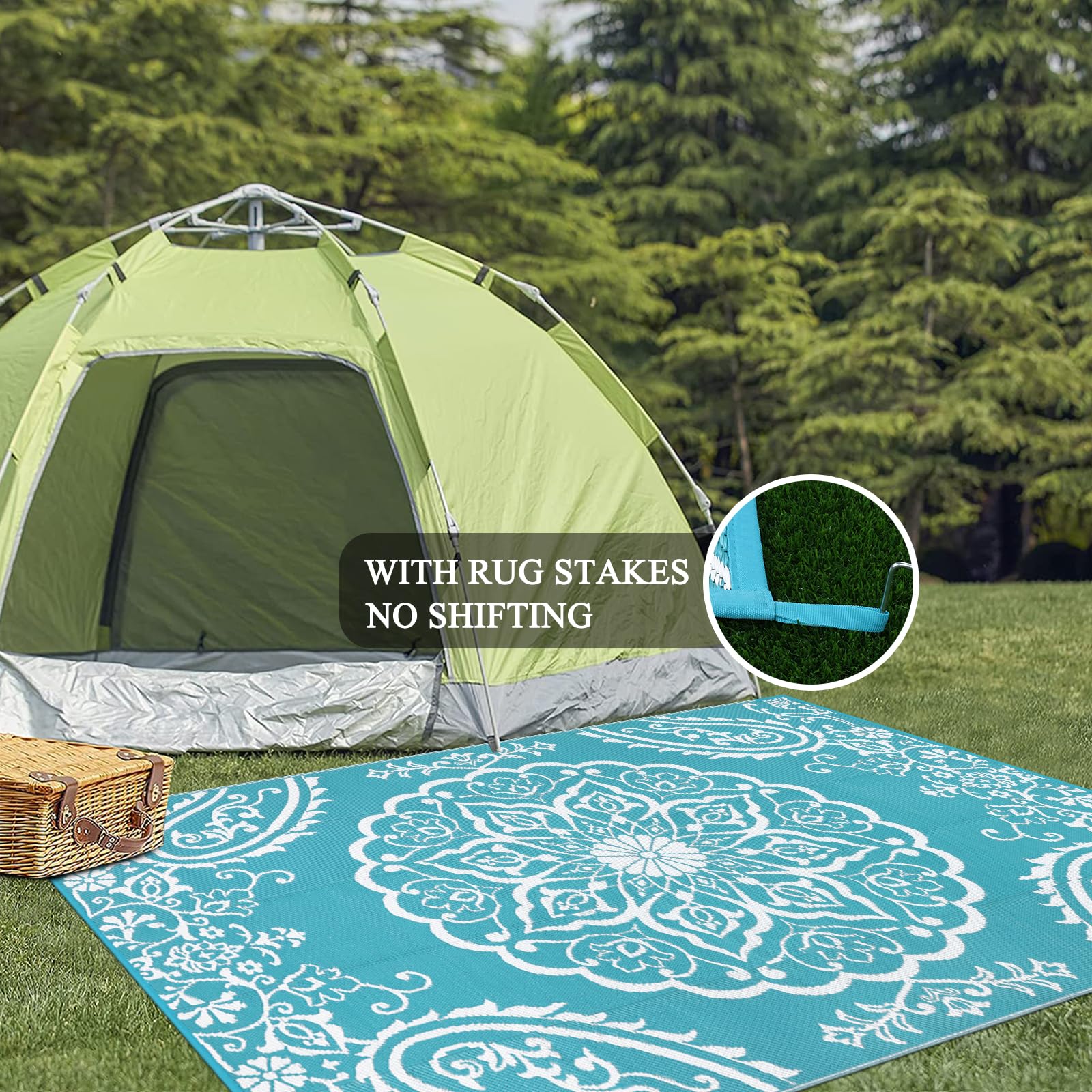 Pauwer Tappeto impermeabile per esterni, 1,5 x 20 m, reversibile, in plastica, per esterni, patio, campeggio, camper, picnic, cortile, terrazza, balcone, portico