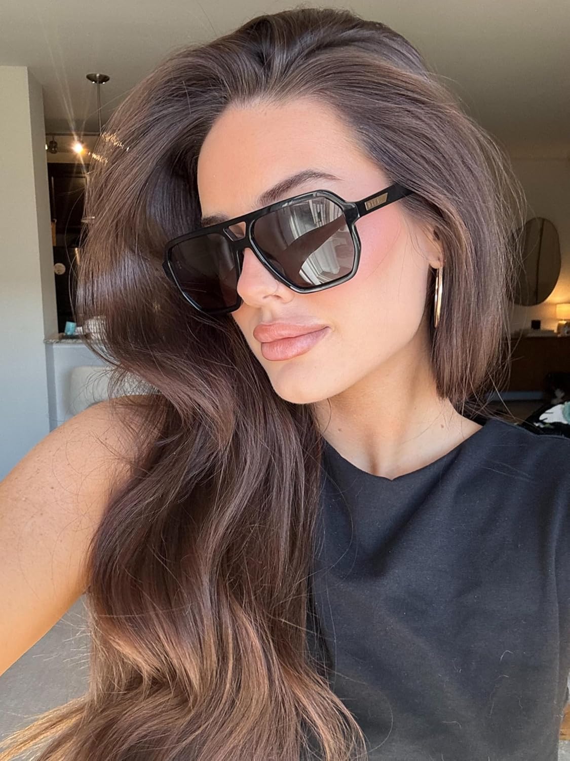 DIFF Cameron Oversized Navigator Sunglasses for Women | 100% UV Polarized Protection | Solid Frames - Image 2