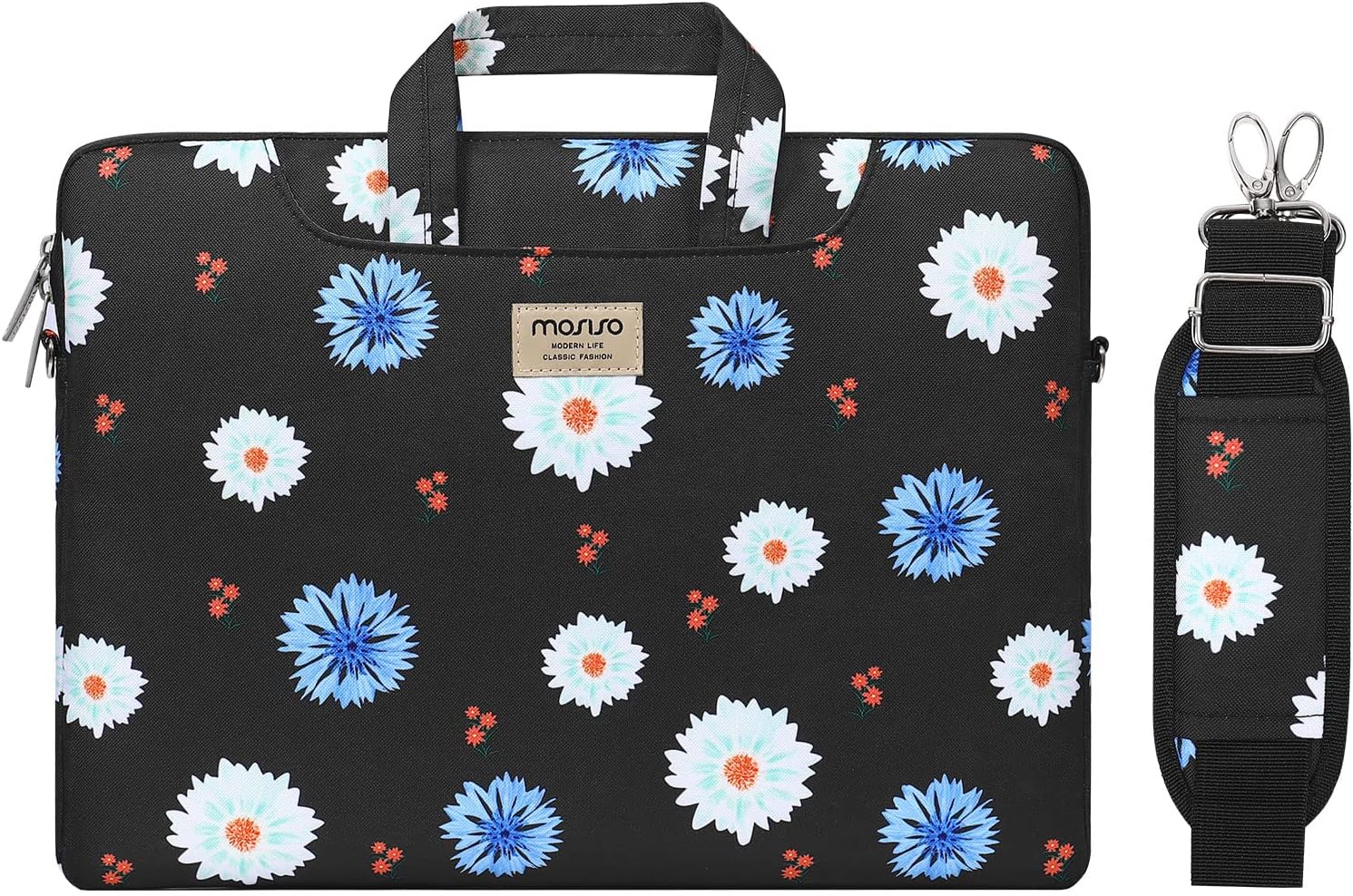MOSISO Laptop Shoulder Bag Compatible with MacBook Pro 16 inch 2023-2019 M2 A2780 M1 A2485 Pro/Max A2141/Pro 15 A1398,15-15.6 inch Notebook,Calliopsis Flower Carrying Briefcase Sleeve with Belt,Black : Electronics