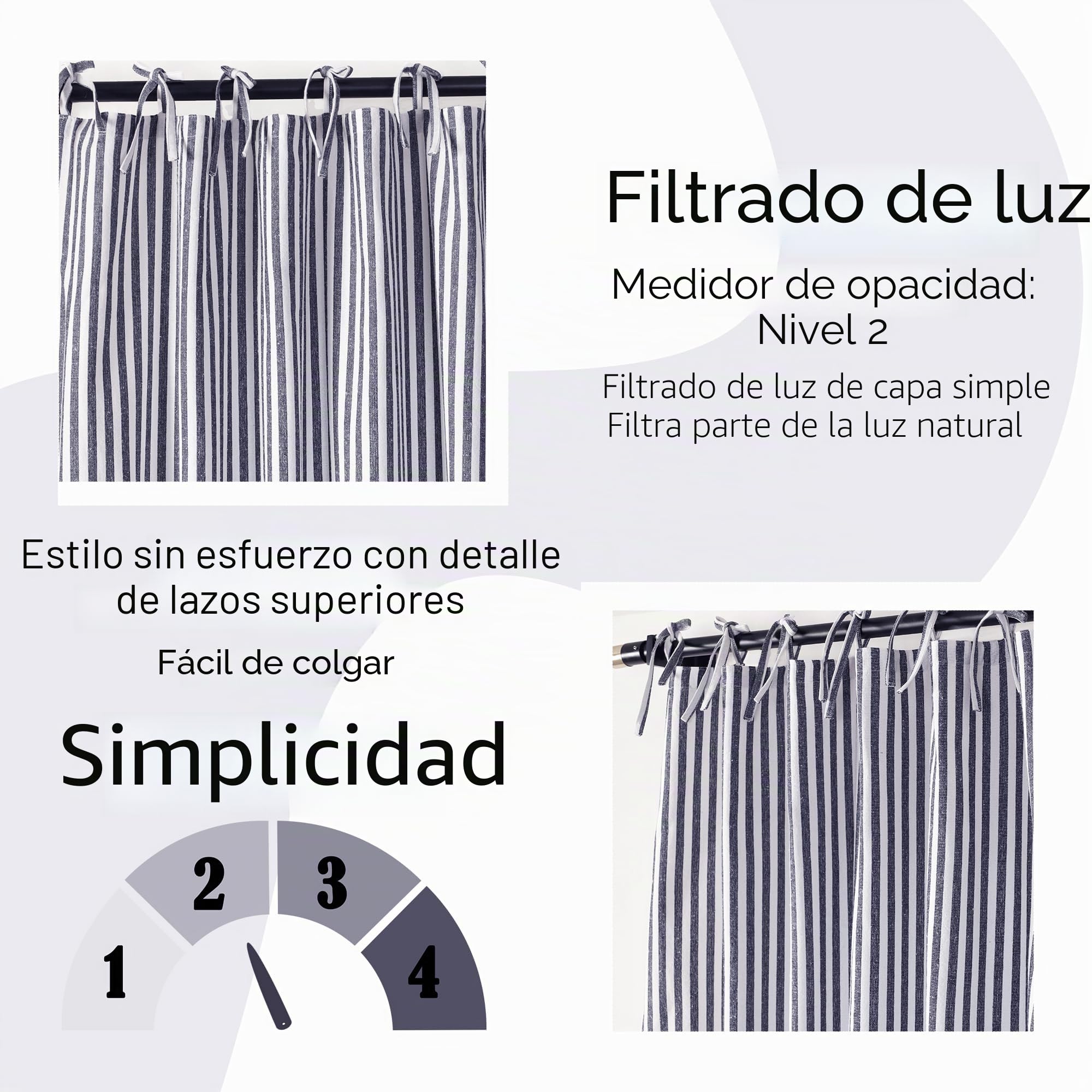 THE ART BOX Cortinas de Gasa a Rayas, Cortinas Colgantes de Lino Bohemio con Lazos en la Parte Superior, Filtrado de Luz, Tratamiento para Puertas y Ventanas, 2 Paneles de Cortinas para Sala de Estar