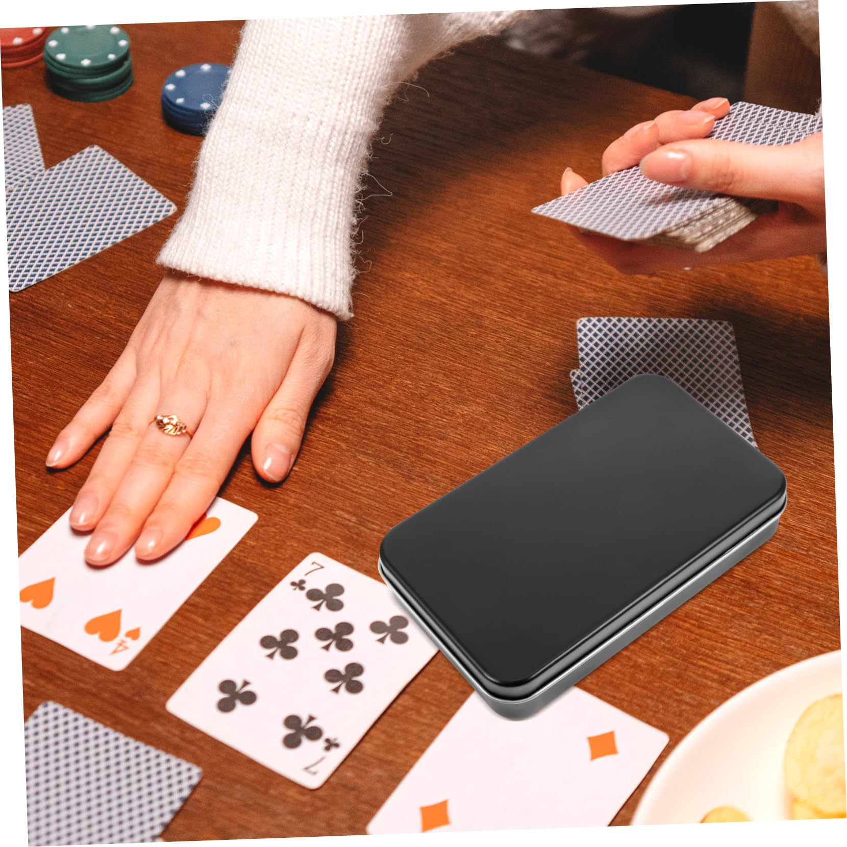 Scatola Porta Carte da Gioco Organizer per Carte e Piccoli Accessori 4 Pezzi in Lamiera Nera Coperchio Design Semplice e Robusto