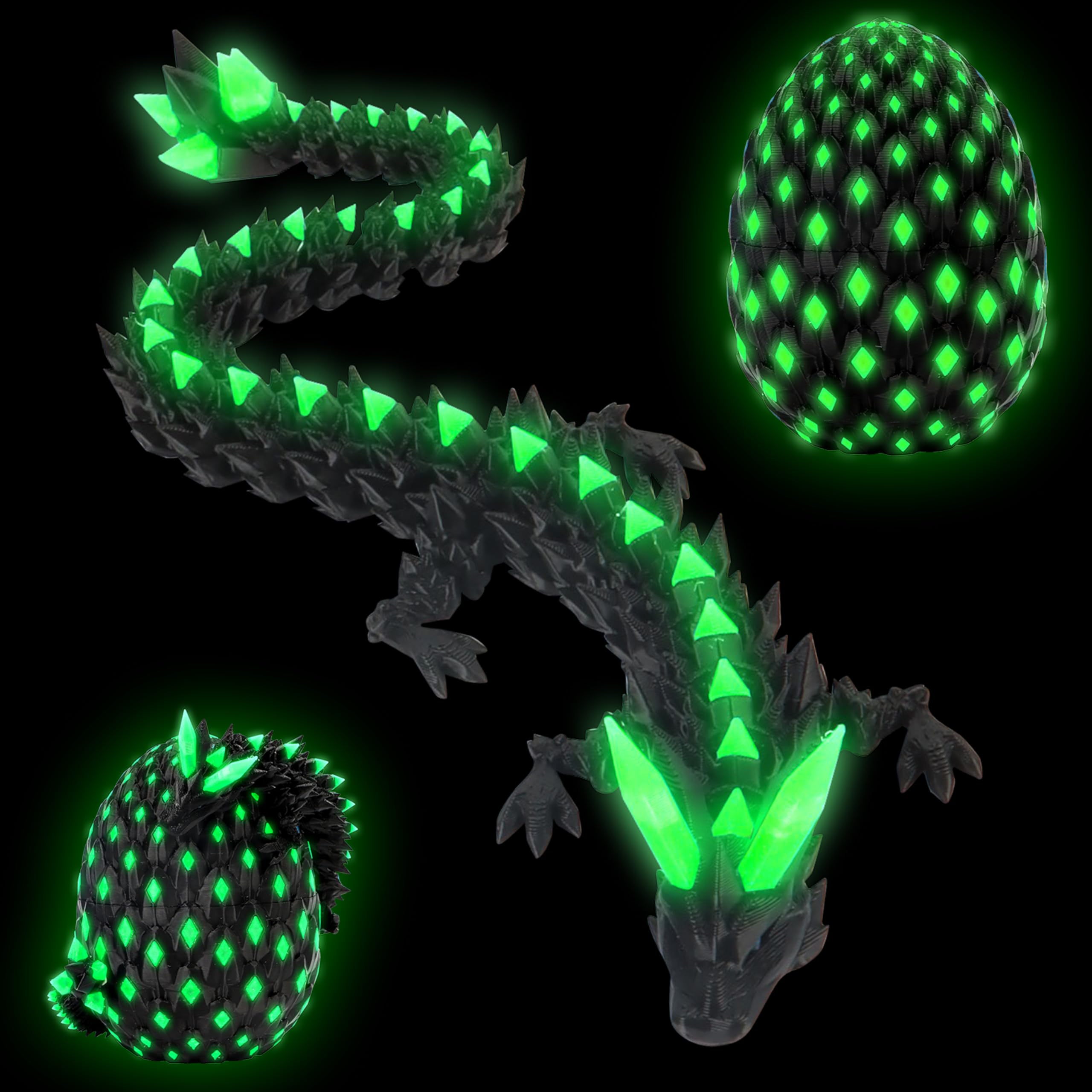 JONRRYIN Huevo de Dragón Impreso en 3D, Huevo Dragón Fluorescente, Articulaciones Flexibles Articulado, Decoración del Hogar, Juguete de Escritorio para Navidad Easter Cumpleaños