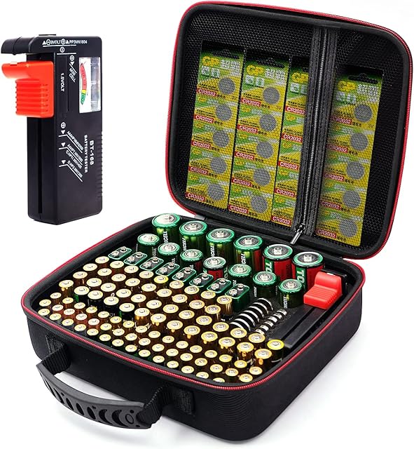Battery Storage Case with Tester (BT168), Battery Organizer Case Holds 126 Batteries Various Sizes AAA AA C D 9V Lithium 3V, Battery Box Holder Hard Case(Not Includes Batteries)