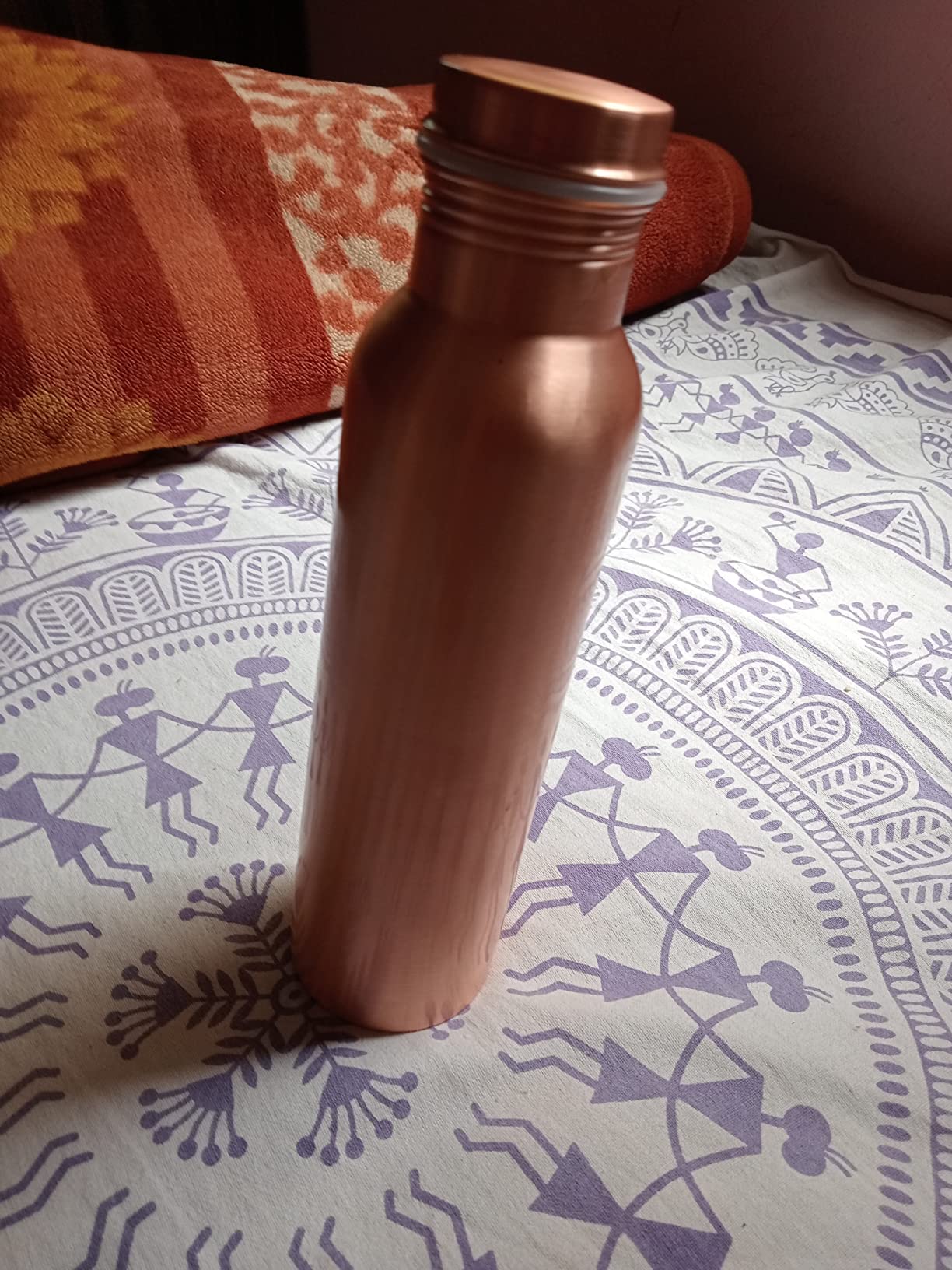 Gourde En Cuivre Pur Ayurveda – 1 Litre, Design Imprimé, Anti-fuite