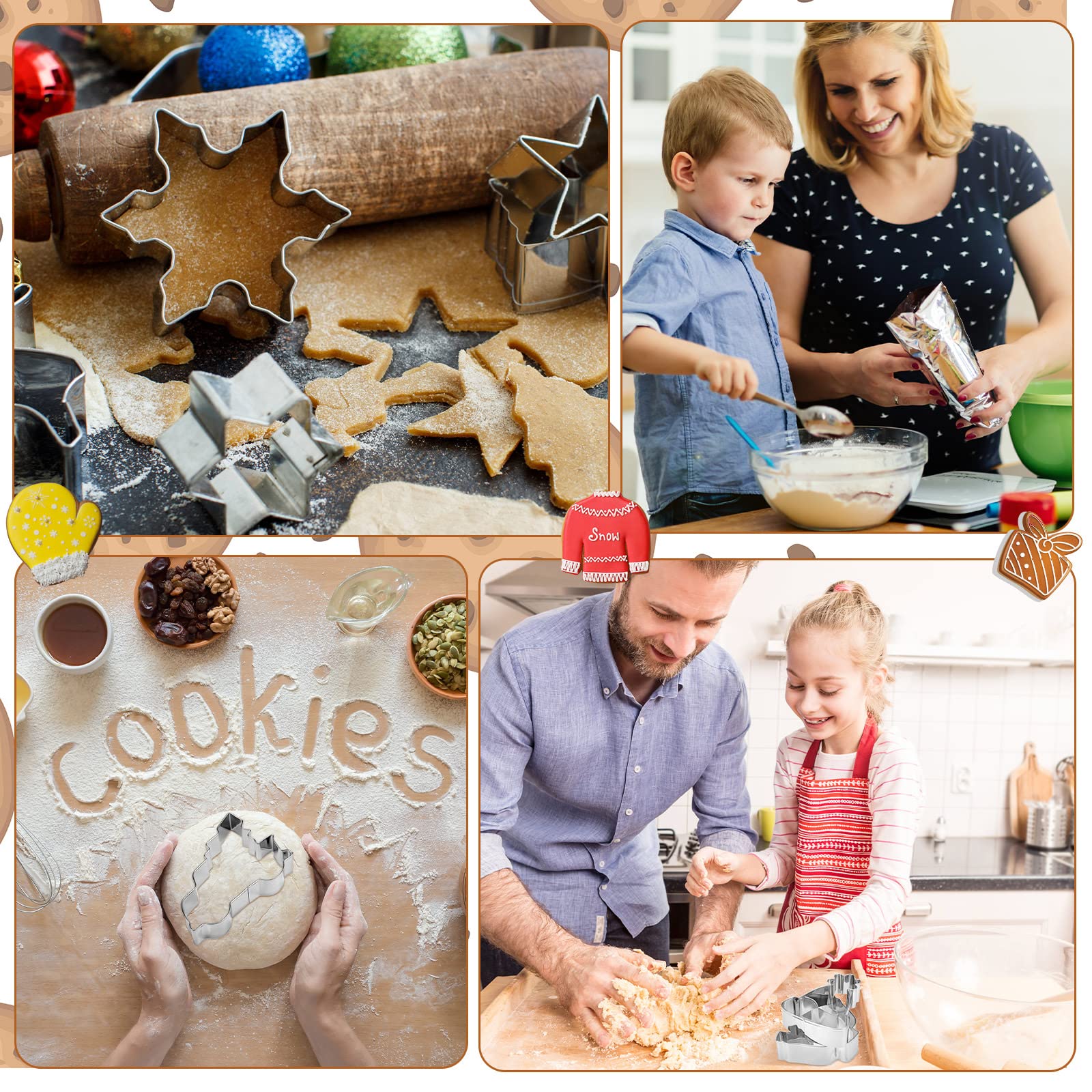Funtery 12 Stück Winter Weihnachten Ausstechformen Hässliche Pullover Schneeflocke Set Kaffeetasse Hot Kakao Strumpf Hut Fäustling Fondant Keksausstecher für Urlaub Winter Party Edelstahl (Schneemann)