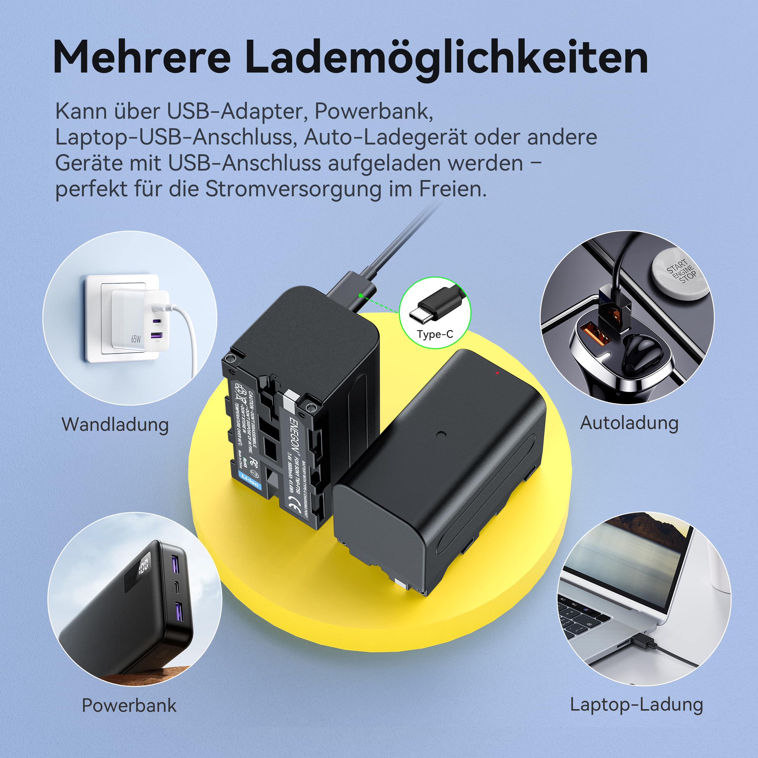 ENEGON NP-F750 USB-C Direktladefähige Ersatzakkus 5600mAh (Doppelpack) für NP-F980 NP-F970 NP-F960 NP-F950 NP-F930 NP-F770 NP-F750 NP-F570 NP-F550