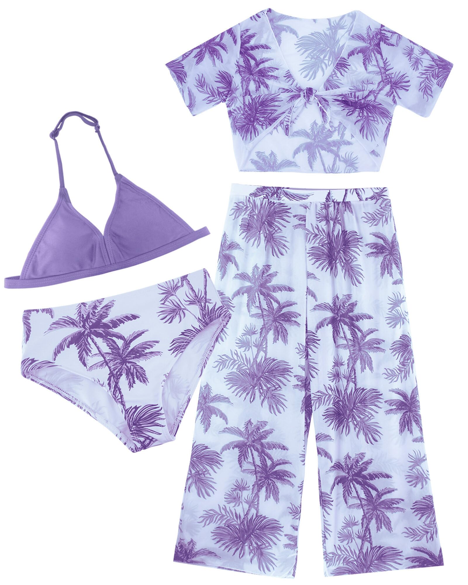 Happy Cherry Bikini da bambina, 4 pezzi, costume da bagno per ragazze adolescenti con skrit/pannts copricostume kimono hawaiano spiaggia