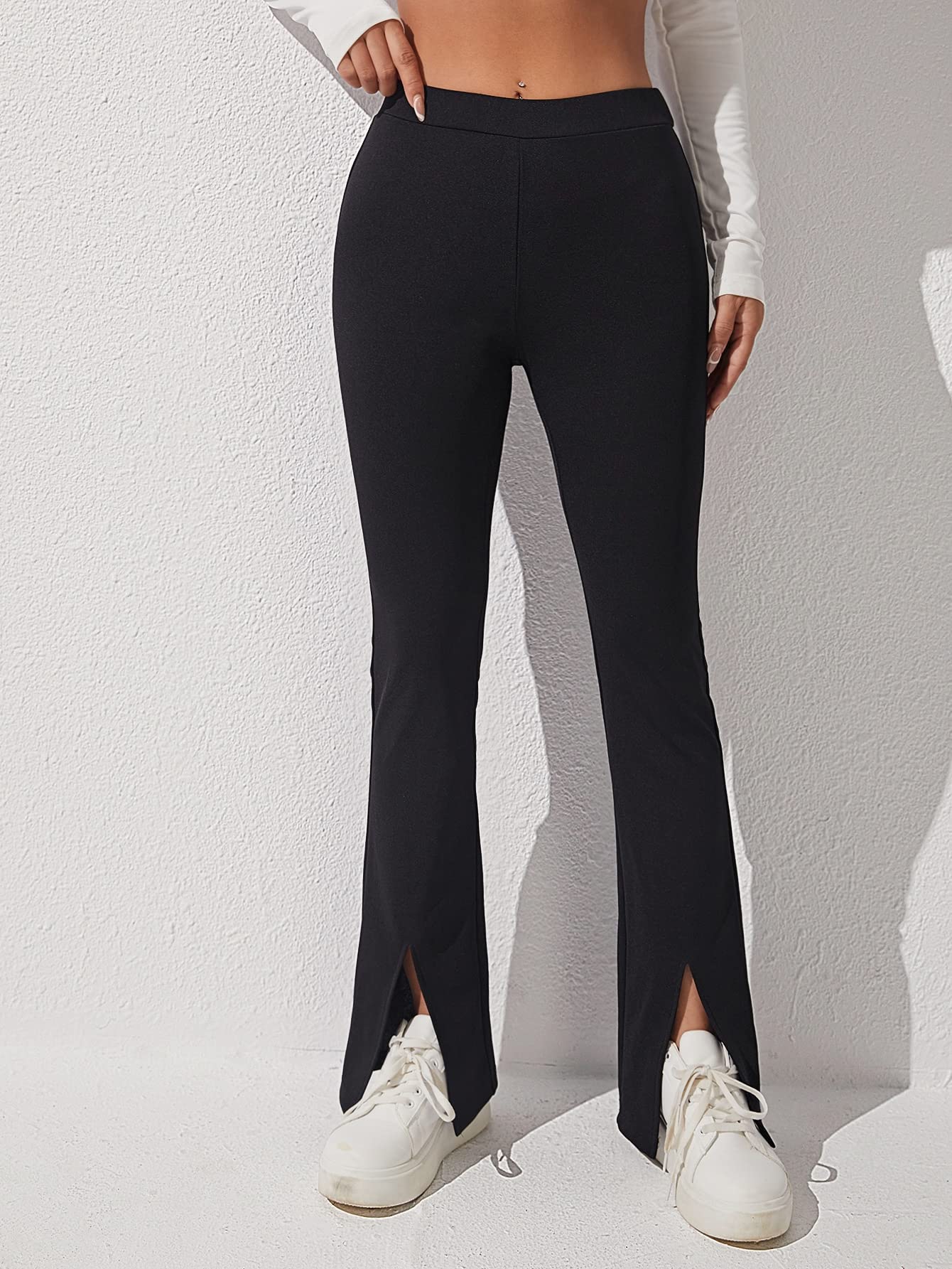 ANACRO Pants for Women - High Waist Split Hem Flare Leg Pants Color Black Size XX-Small