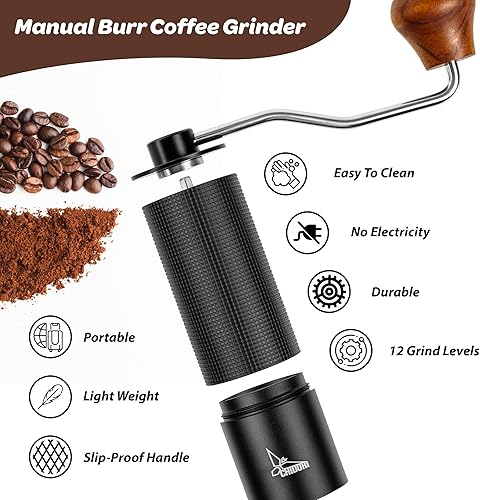 Miniatura 5 de Molinillo de café manual, molinillo de café de manivela para expreso, prensa francesa y vertido, molinillo de café portátil para acampar y viajar