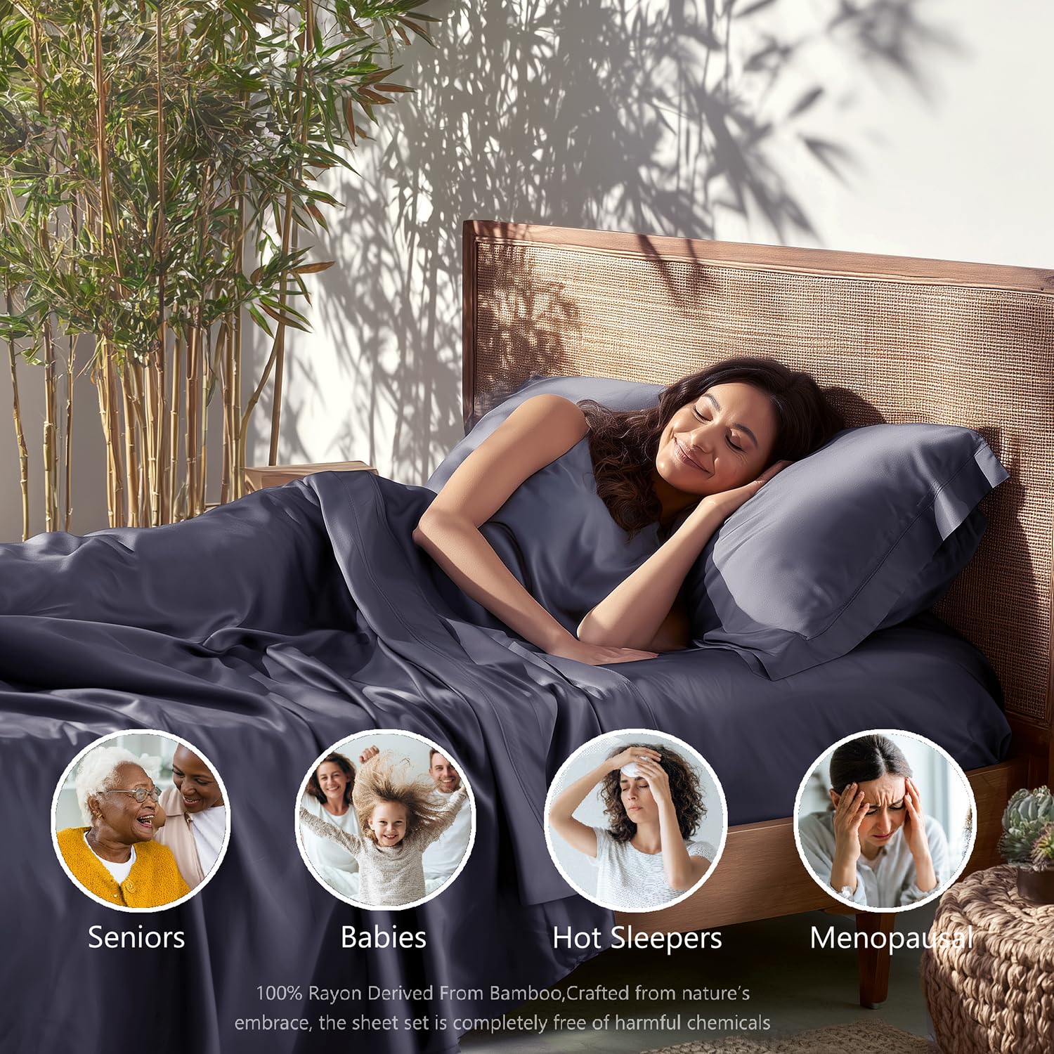 NATUREFIELD Set di lenzuola di lusso in 100% bambù per letto king size con tasca profonda aderente, morbido e setoso per casa e hotel, 4 pezzi, rosa