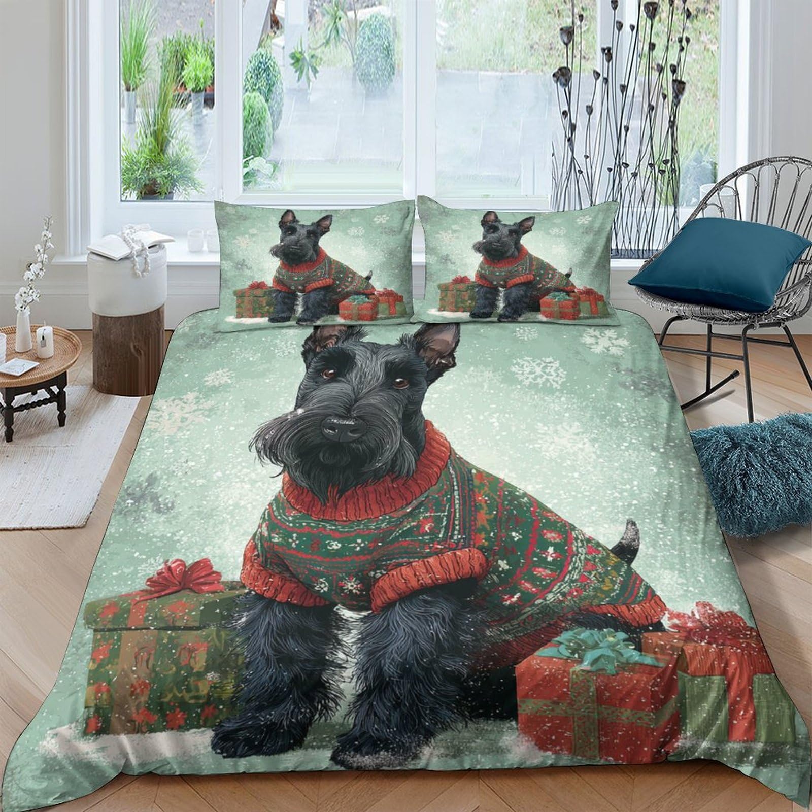 Ctjqhvkz Style-2 3D Printed Scottish Terrier Dog Fitted Sheet Microfiber Bed Cover For Bedroom Guest Room Decor Single（135X200cm）