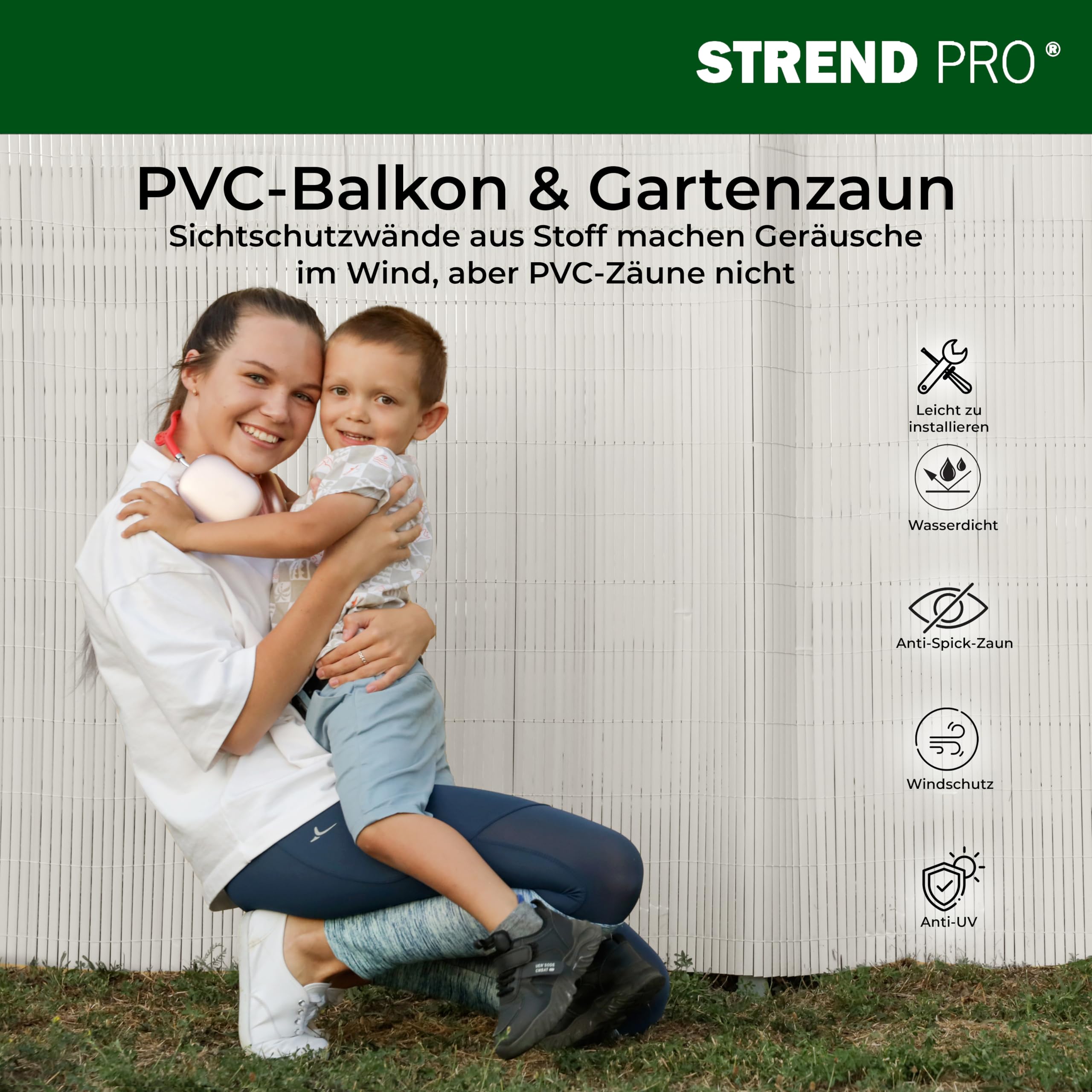 STREND PRO PVC Sichtschutzmatte für Garten, Terrasse | Hellgrau | 2m Hoch, 3m Länge | Wetterfester Sichtschutzzaun für Privatsphäre und Windschutz | Gartensichtschutz ohne Bohren, Gartenzaun