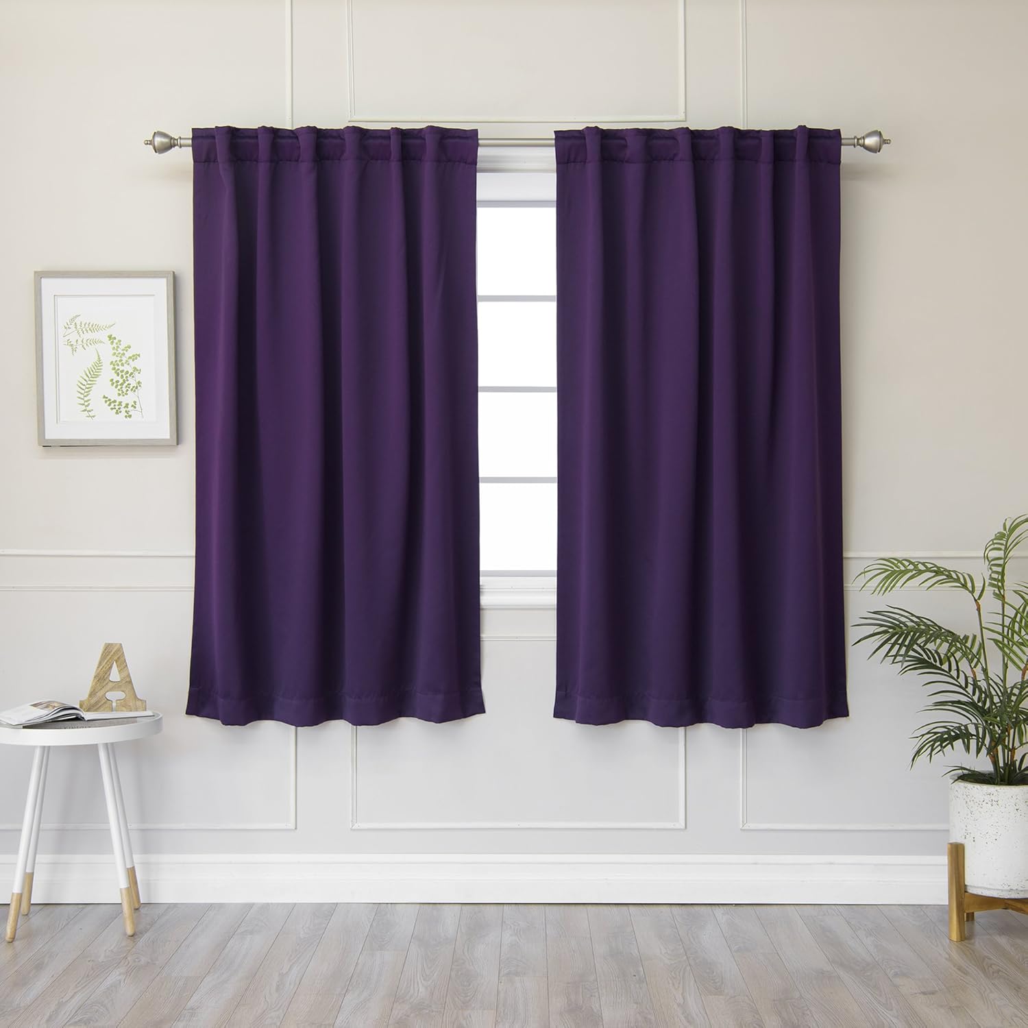 Best Home Fashion Thermal Insulated Blackout Curtains - Back Tab/Rod Pocket - Purple- 52" W x 63" L – Tie Backs Included (Set of 2 Panels)