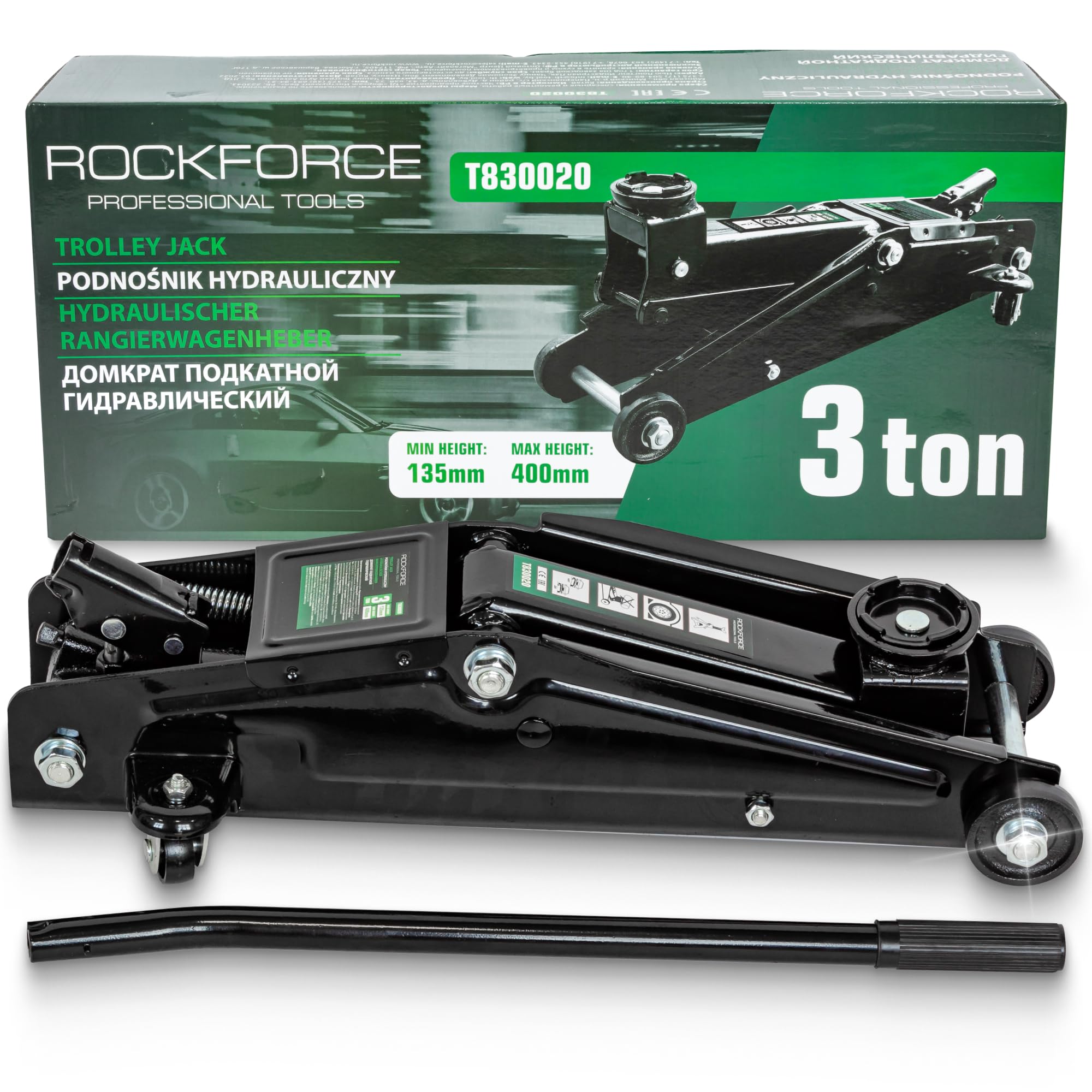 Gato Hidráulico para Coche 3T – Elevador Coche Taller con Altura Ajustable 135-400mm – Gato Hidráulico para Coche con 2 Ruedas Giratorias – Gato de Taller para Coche, SUV, Familiar – Robusto y Seguro