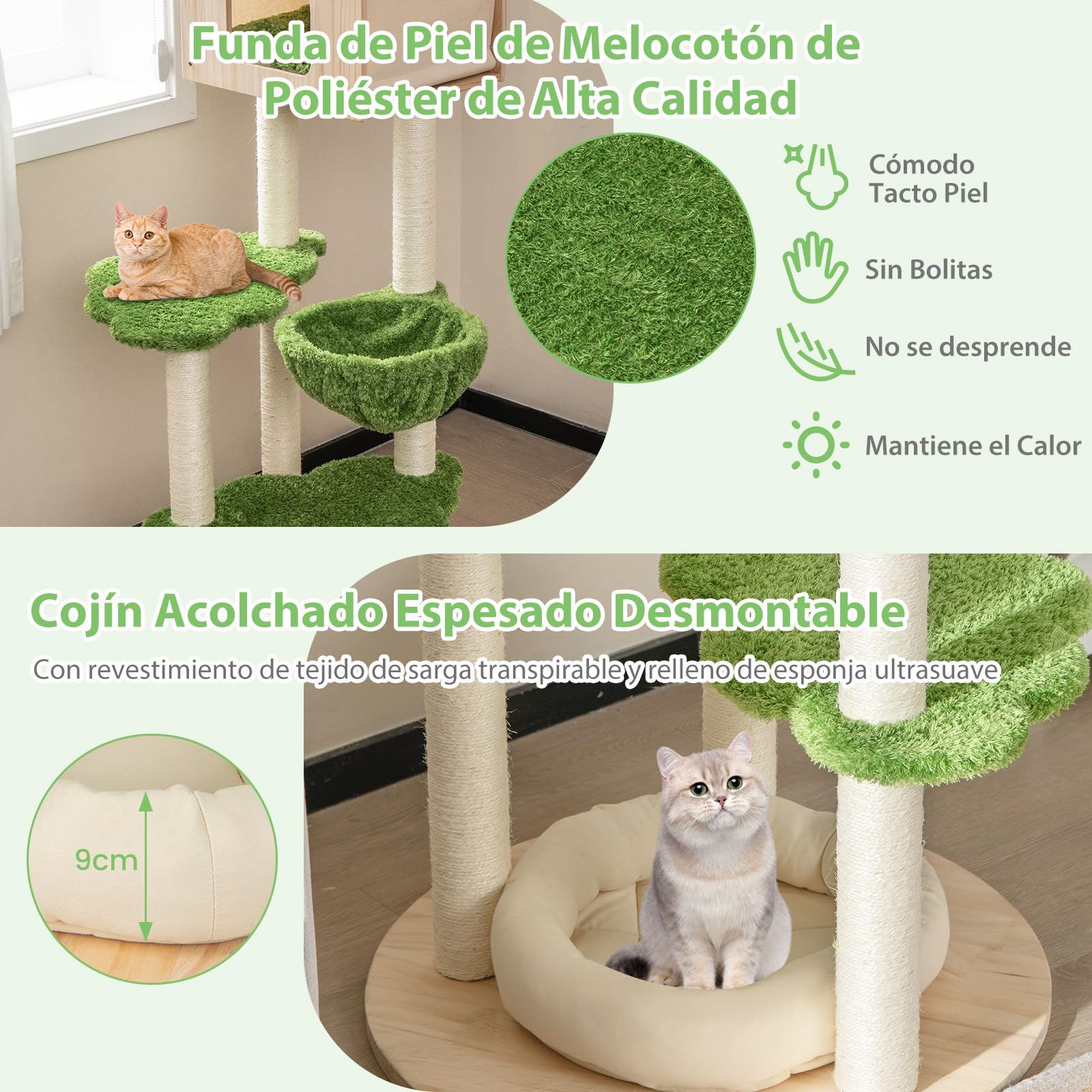 GYMAX Árbol de Escalada para Gatos de 139 cm con Poste Rascador de Sisal y Cueva, Árbol para Gatos con Cama para Gatos, Hamaca, Centro de Actividades de 5 Niveles, Muebles para Gatos