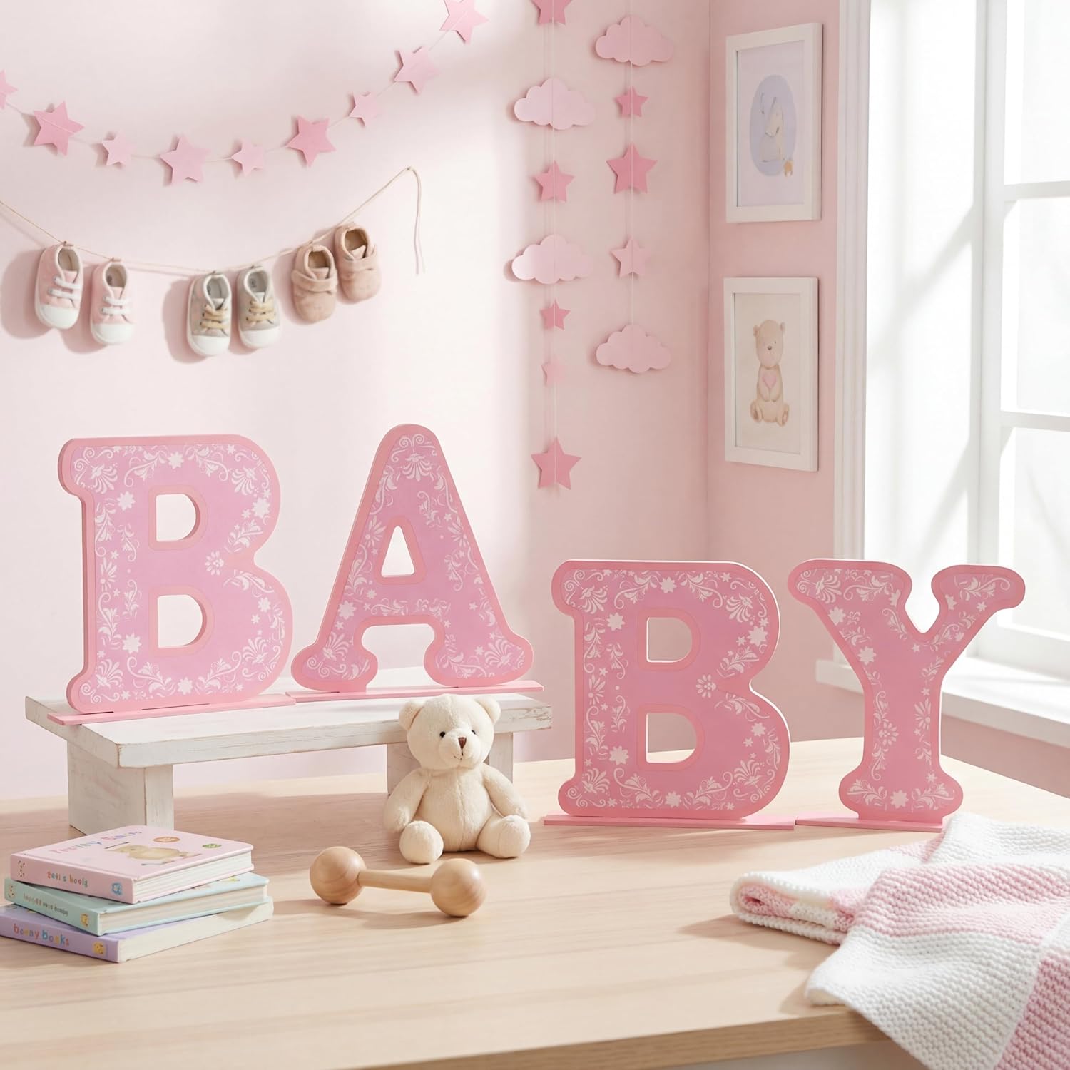 BreezeHug 4 Pcs Large 12 Inch Cielito Lindo Baby Shower Decor Wooden Nursery Decor Mexican Baby Letters Cielito Lindo Party Decoration for Gender Reveal Birthday Fiesta Party Table Centerpiece