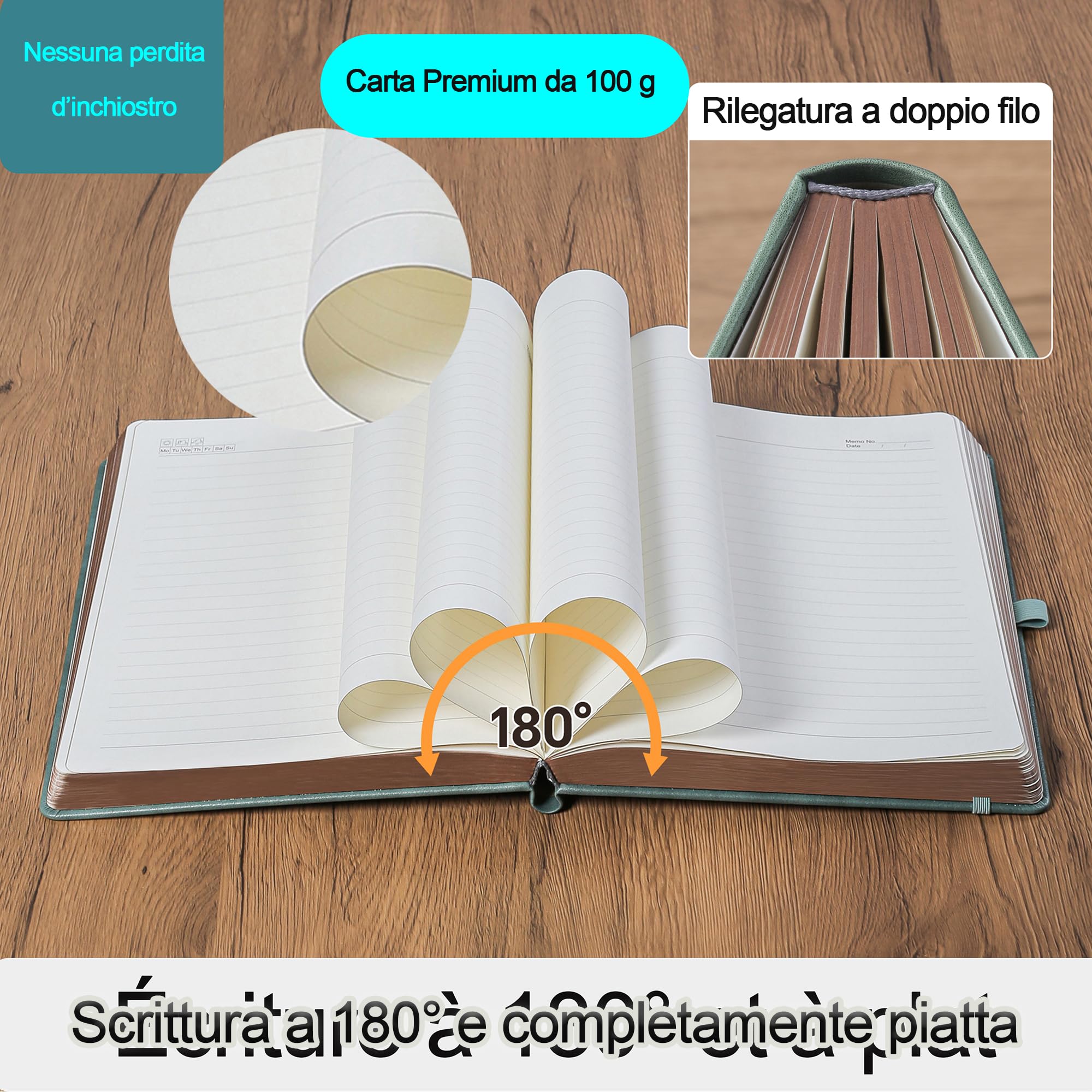 Quaderno Diario A5 Grigio Premium 360 pagine carta 100 g/m² tasca interna