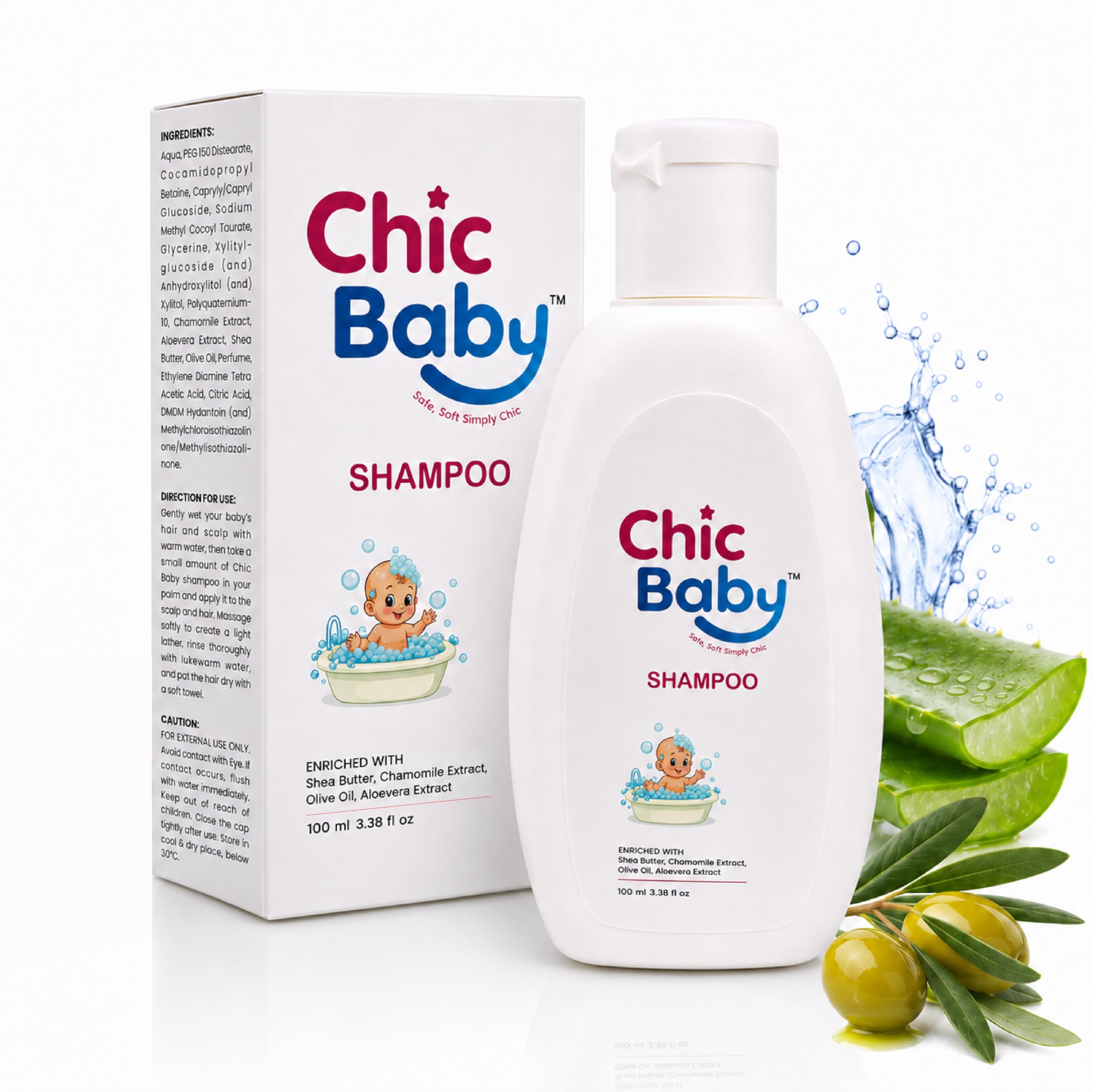 CHIC BABY Baby Shampoo 100ml | Gentle Baby Hair Shampoo with Aloe Vera, Chamomile, Shea Butter, Olive Oil & Glycerin | Daily Baby Hair Wash for Healthy Looking Hair | Kids Shampoo for Everyday Hair-image-38
