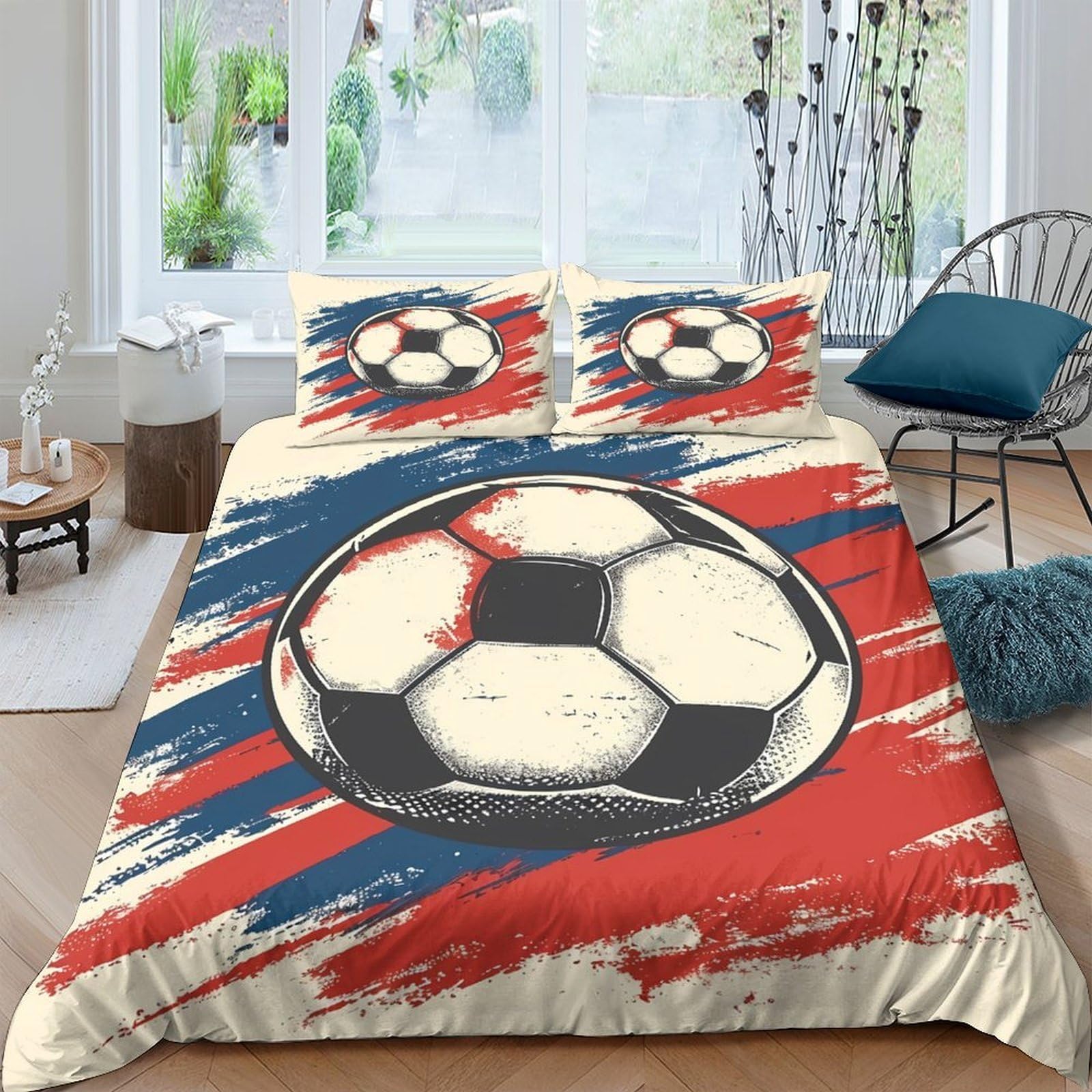 Ctjqhvkz Style-9 3D Printed Vintage Soccer Ball Fitted Sheet Microfiber Red Blue Graffiti Bed Cover For Bedroom Guest Room Decor Single（135X200cm）
