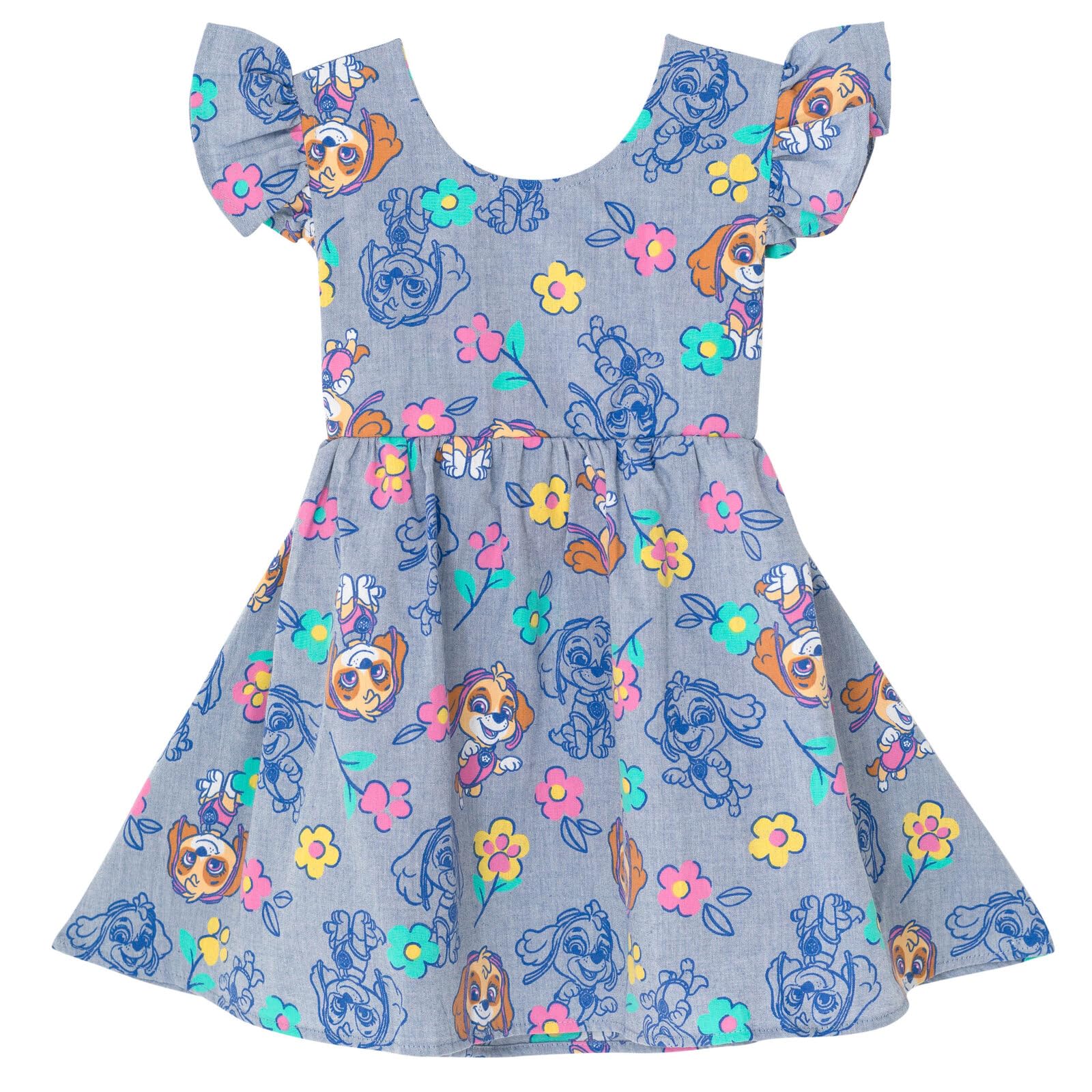 Paw Patrol Skye Floral Toddler Girls Chambray Skater Dress Blue / 5T