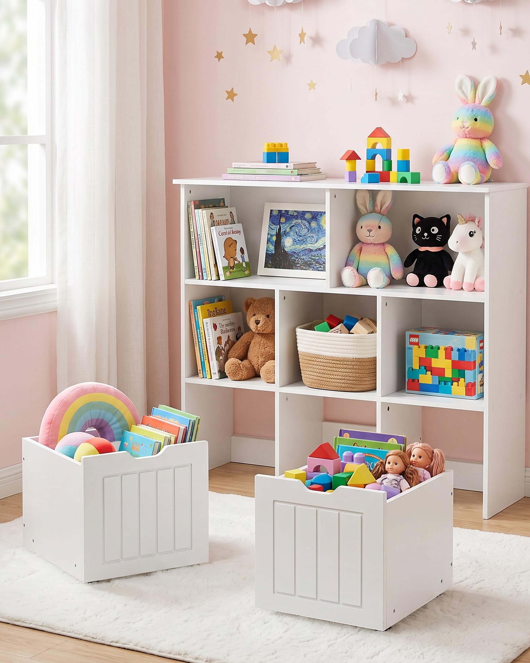 Bibliothèque Enfant avec 5 Compartiments, Meuble de Rangement Enfant avec 3 Tiroirs, Étagère Chambre Enfant, Rangement Jouet, Meuble Montessori, Blanc 100x33x89.5cm