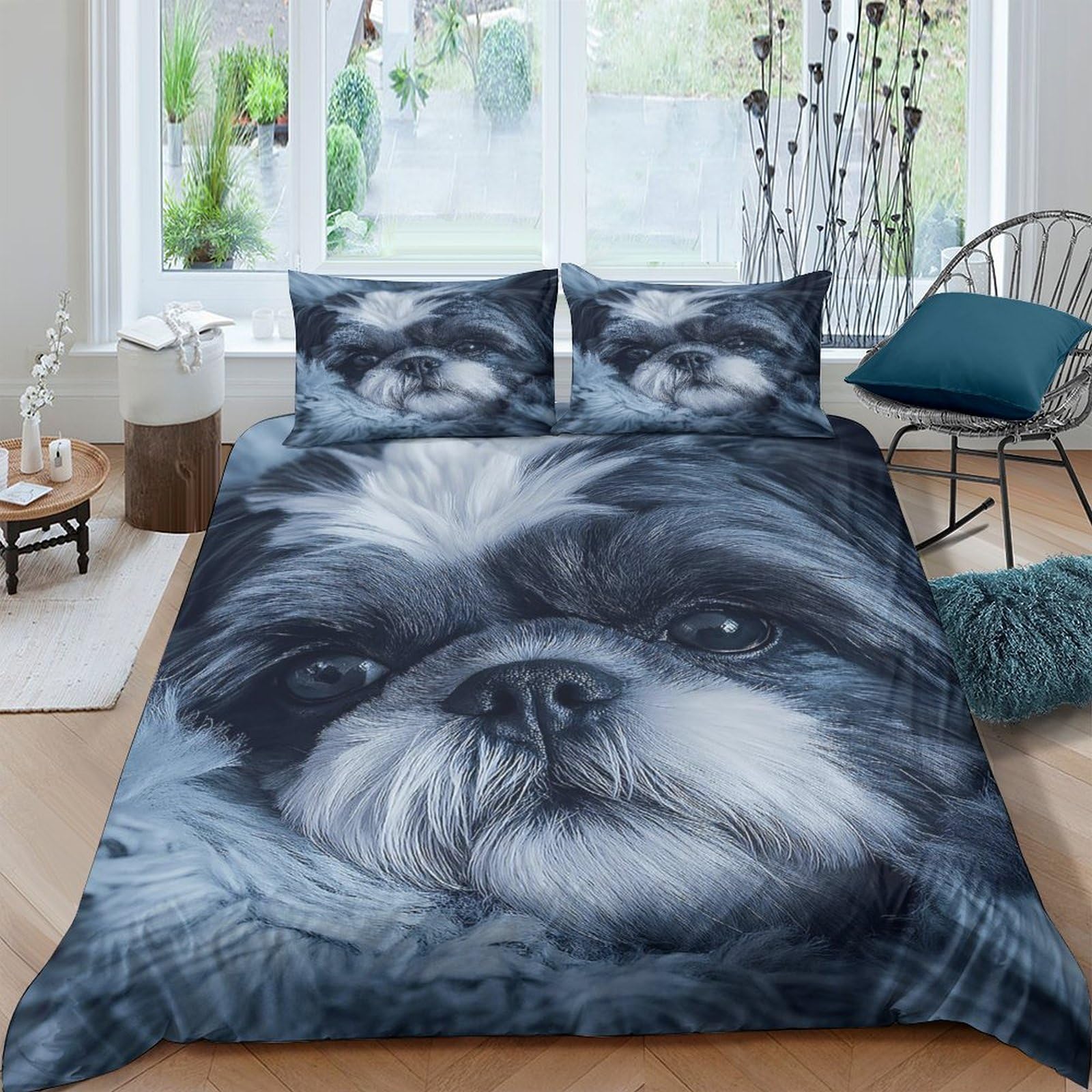 Ctjqhvkz Style-10 3D Printed Black White Dog Fitted Sheet Microfiber Soft Breathable Puppy Face Mattress Cover For Bedroom Guestroom Home Decor Single（135X200cm）