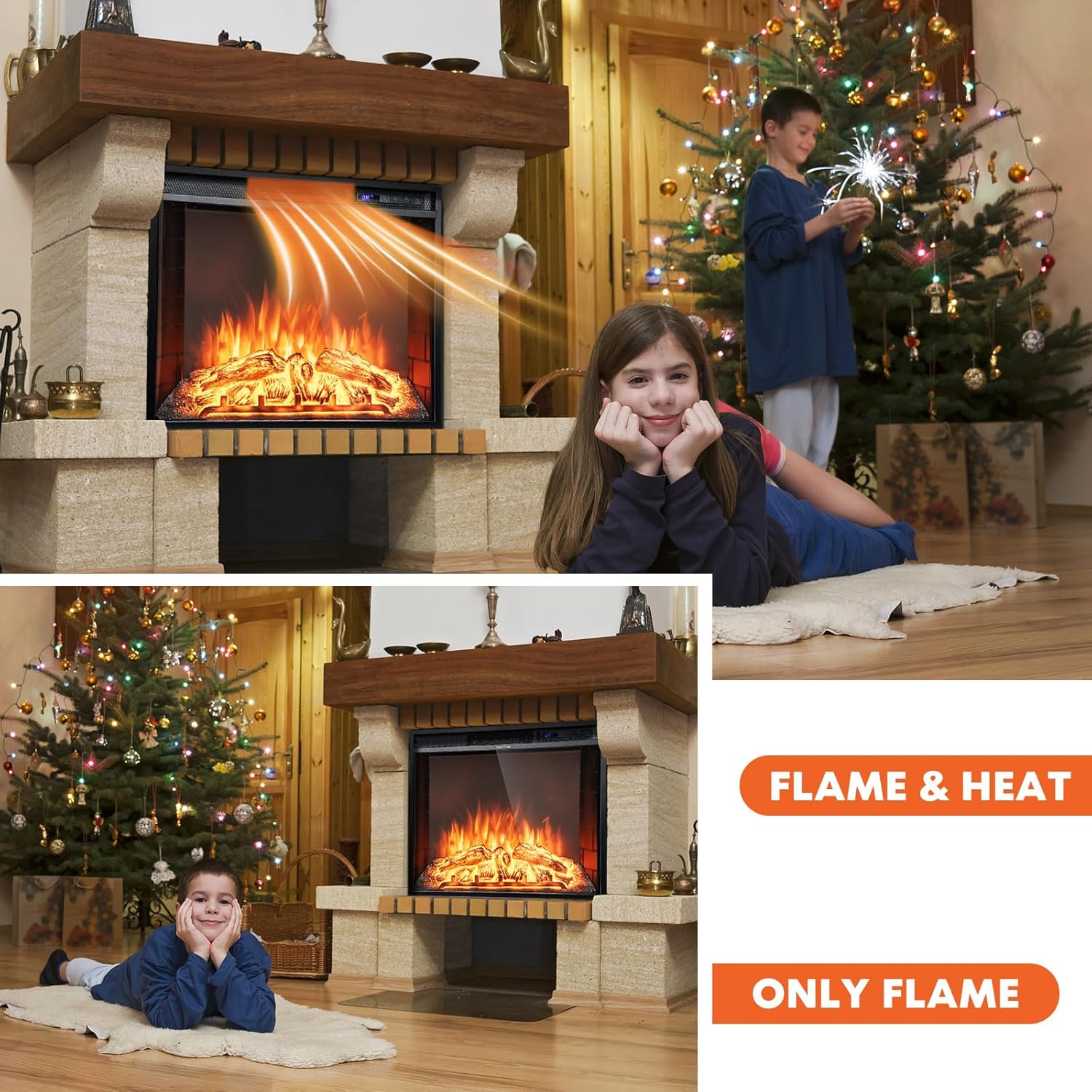 Tangkula Recessed Electric Fireplace, 26 Inch Fireplace with Adjustable Flame Brightness, LED Screen & Remote Control with Timer, Overheating Protection, 750W/1500W Fireplace Heater