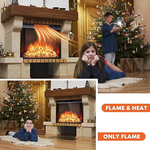 Miniatura 7 de Tangkula Chimenea eléctrica empotrada, chimenea de 26 pulgadas con brillo de llama ajustable, pantalla LED y control remoto con temporizador,