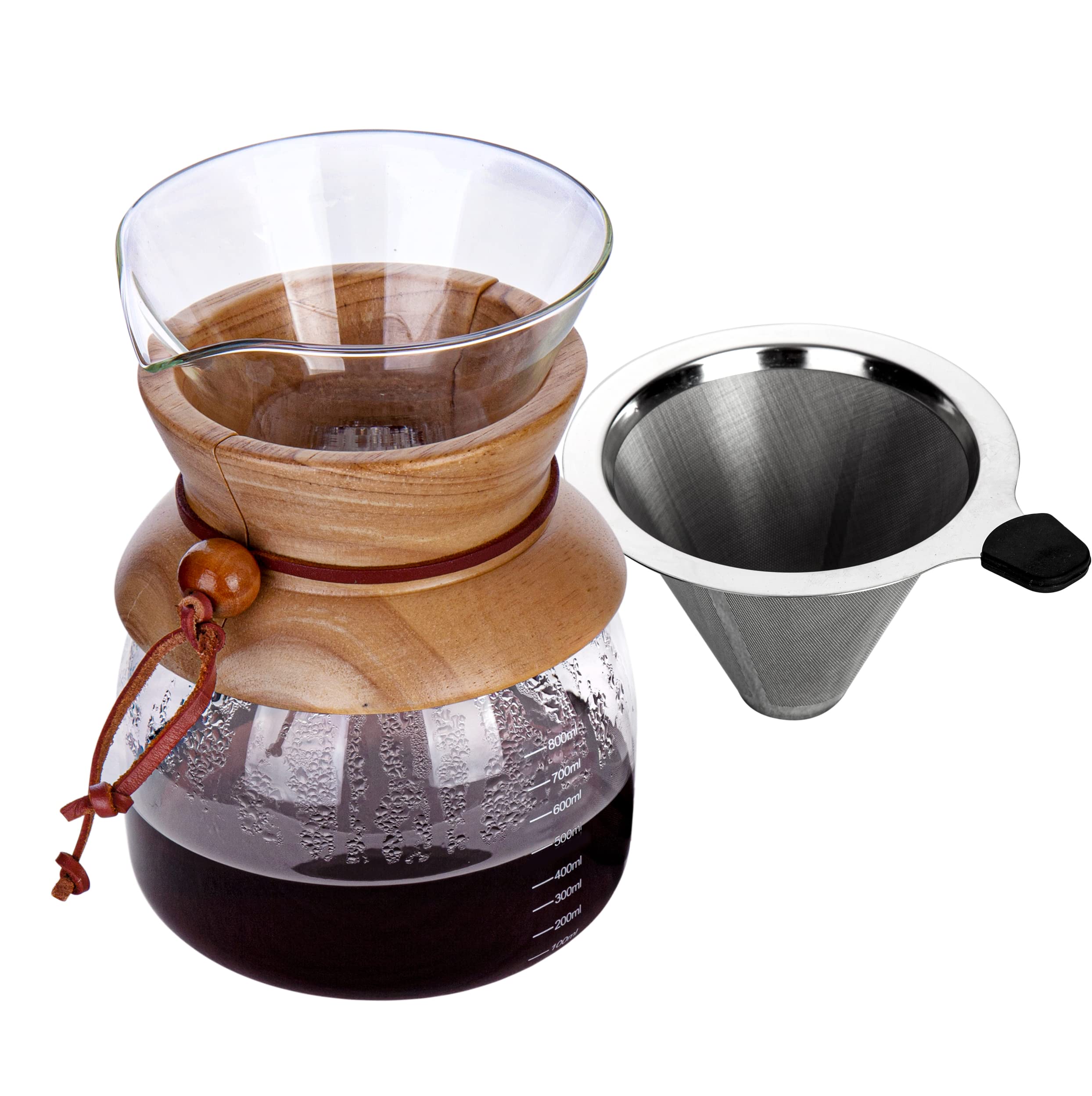AGOGO Verter sobre vidrio cafetera gotero con filtros de metal, alta capacidad, 800-1000 ml (800 ml)